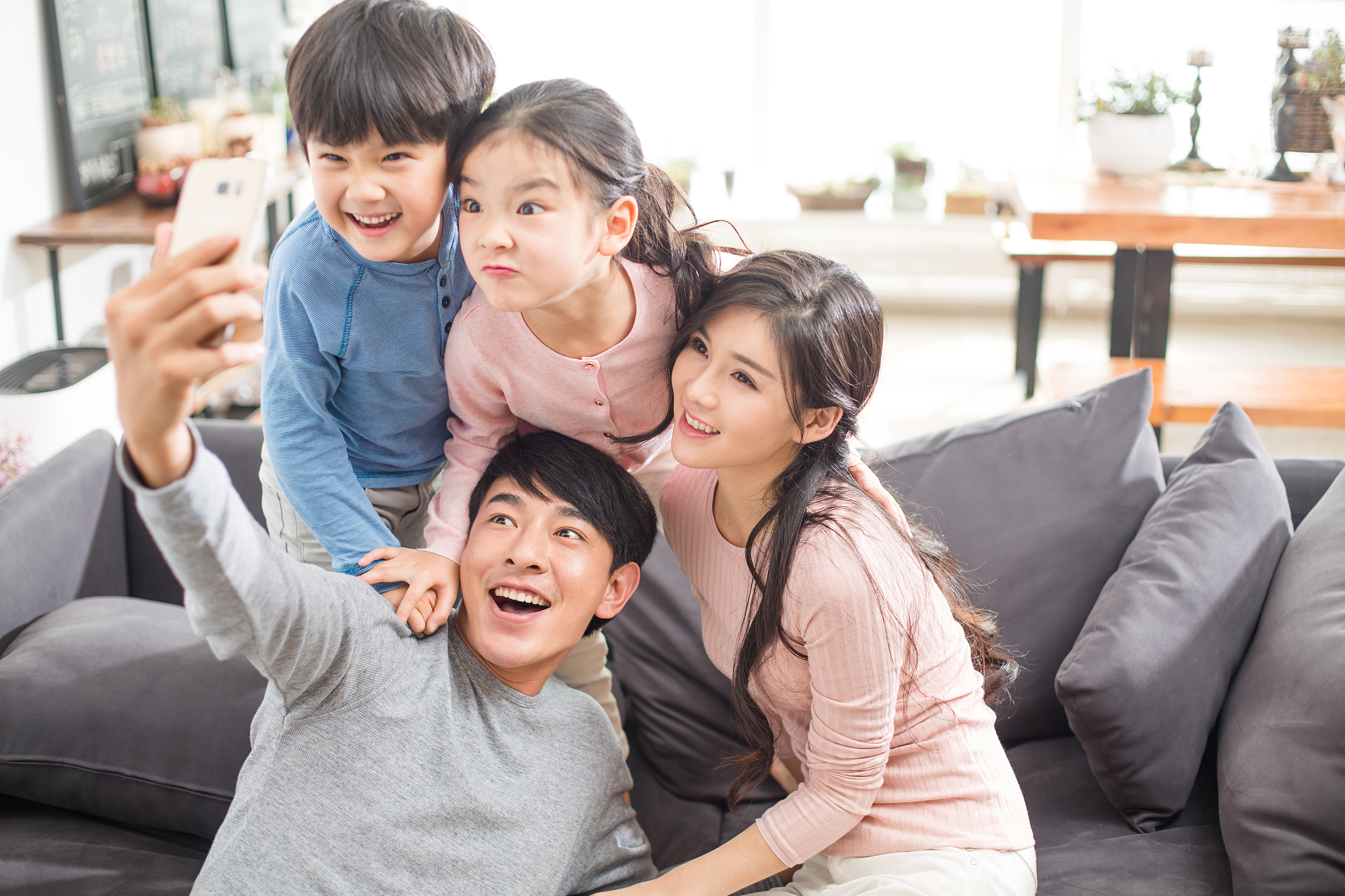 family taking selfie