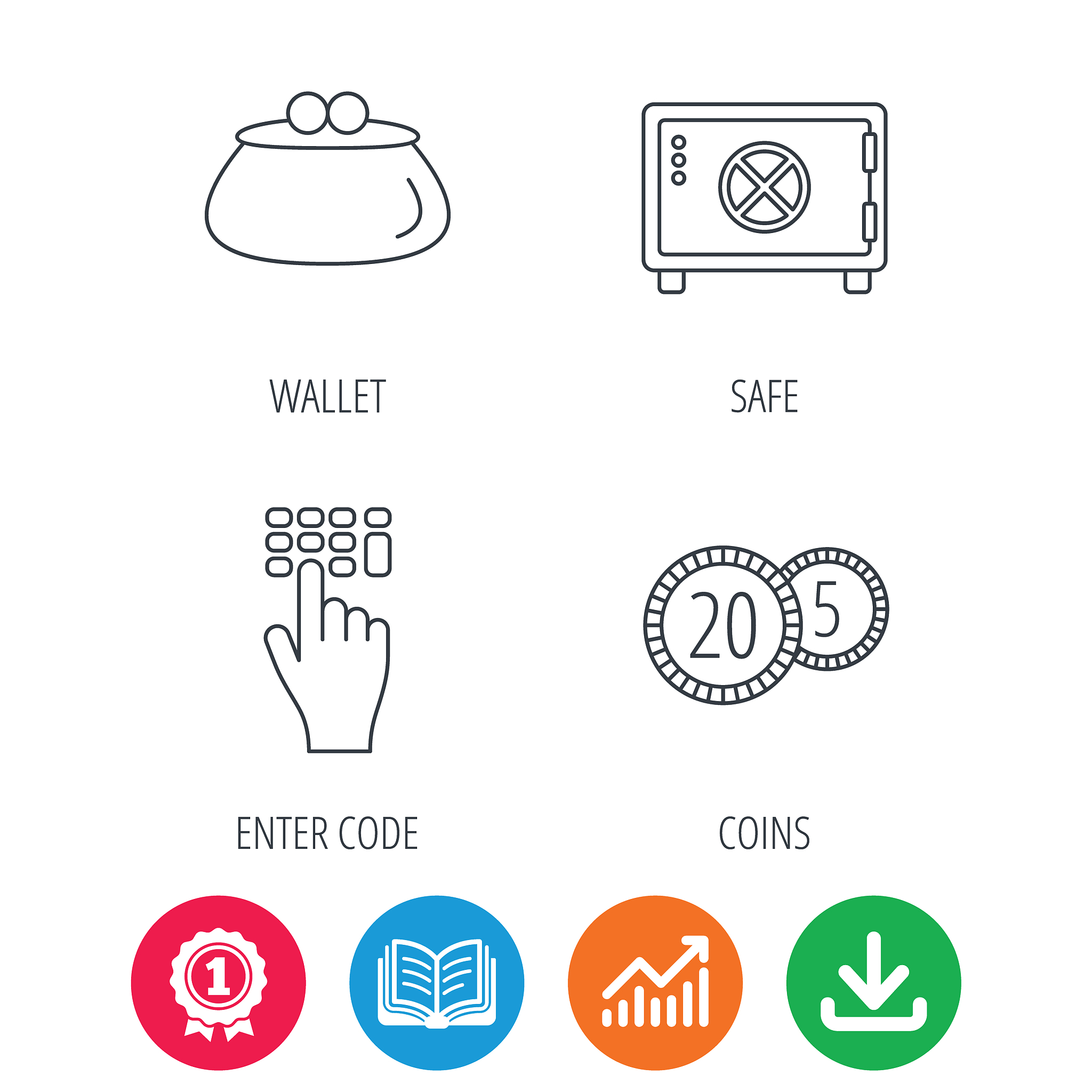 cash money safe box and wallet icons