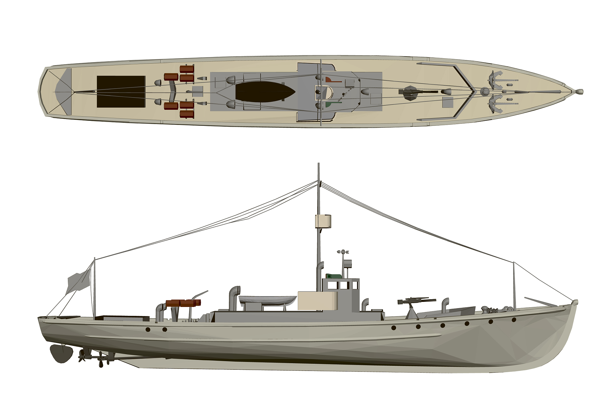 model warship side view and top 3d