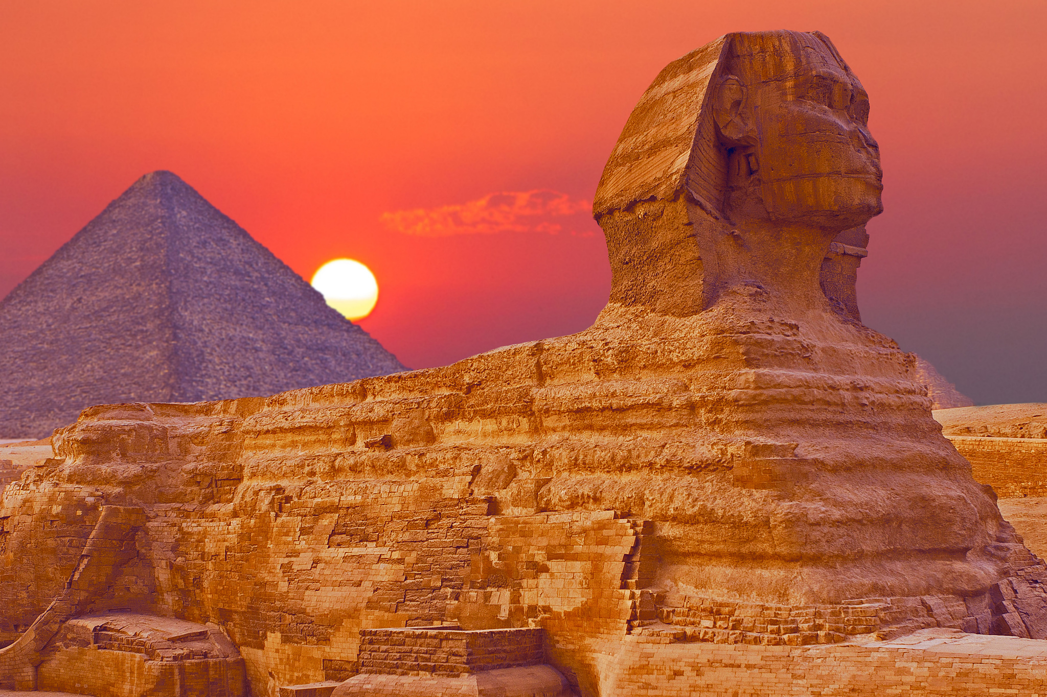 view of the sphinx egypt, the giza plateau in the sahara desert