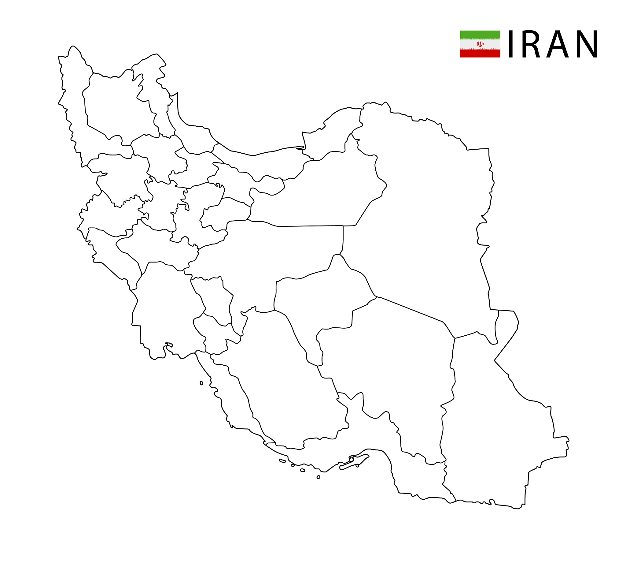 iran map, black and white detailed outline regions of the countr