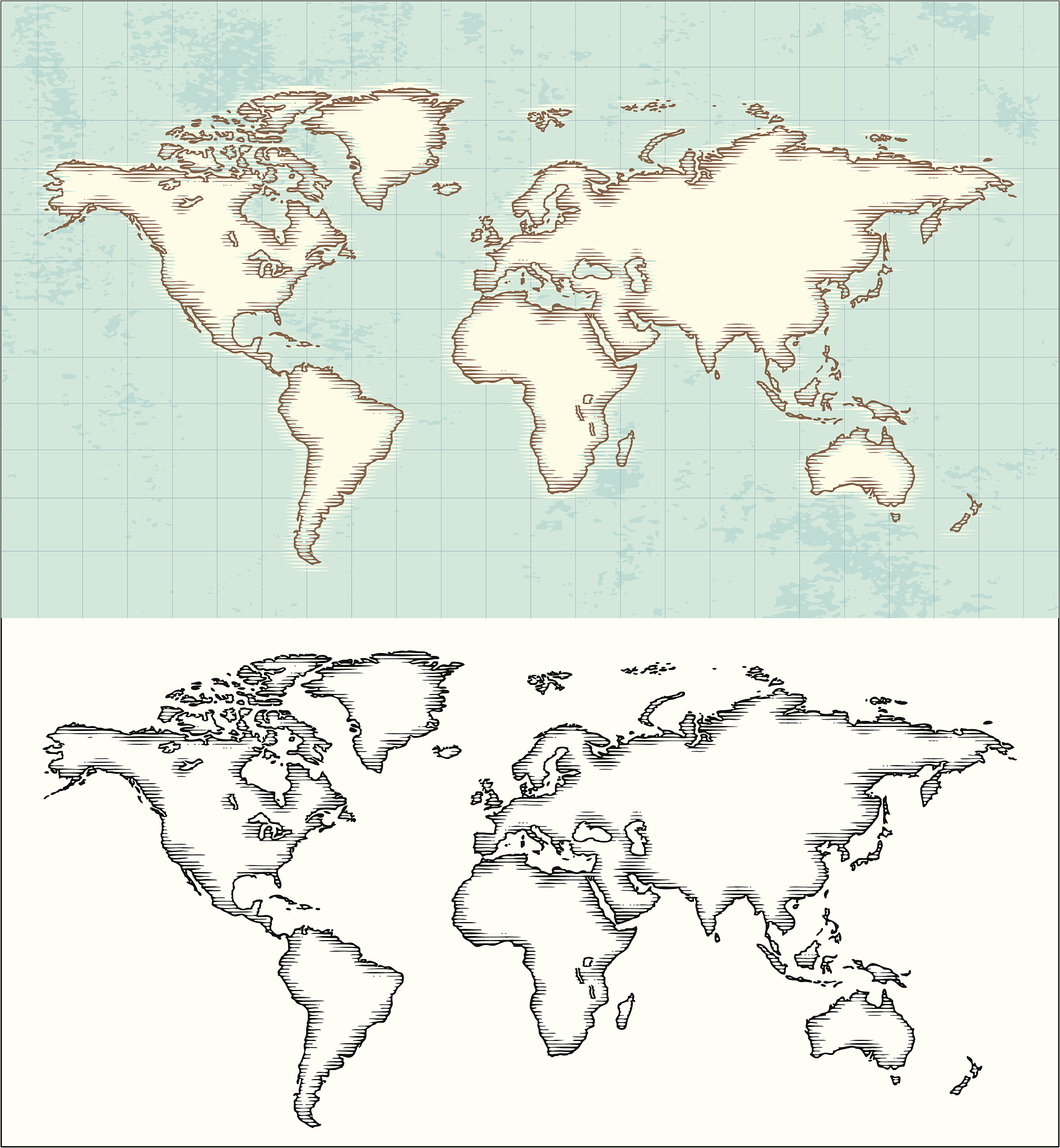 world map etching