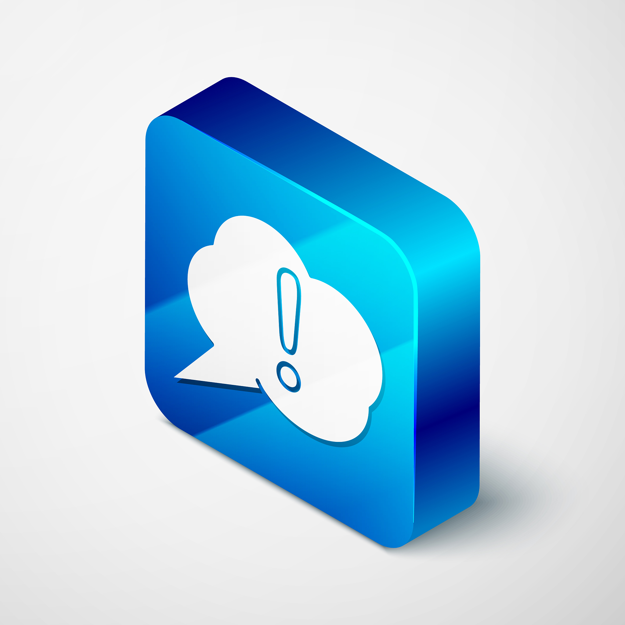 isometric speech bubble and exclamation icon