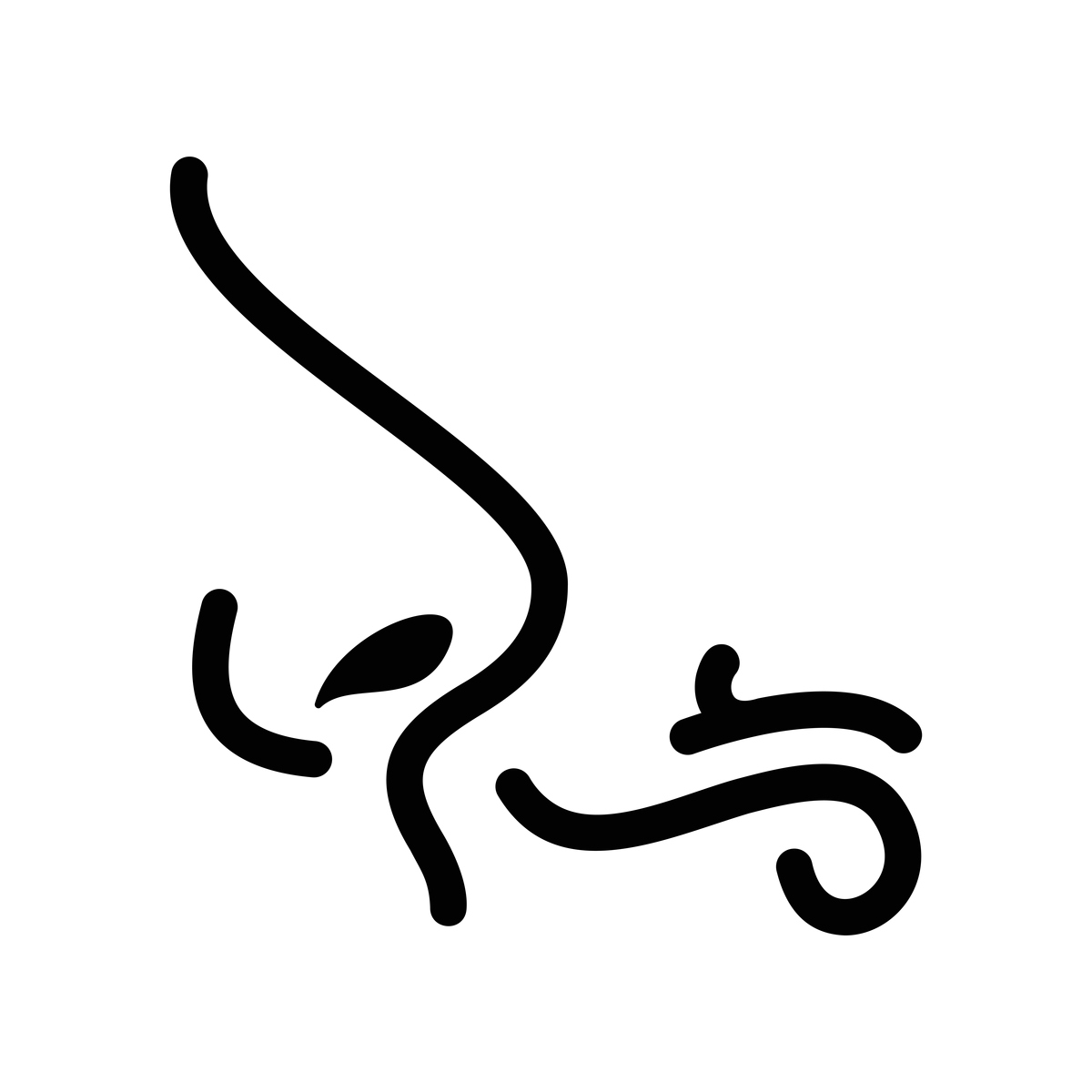 简洁的黑色矢量图标,主题为<strong>感觉</strong>器官,鼻子