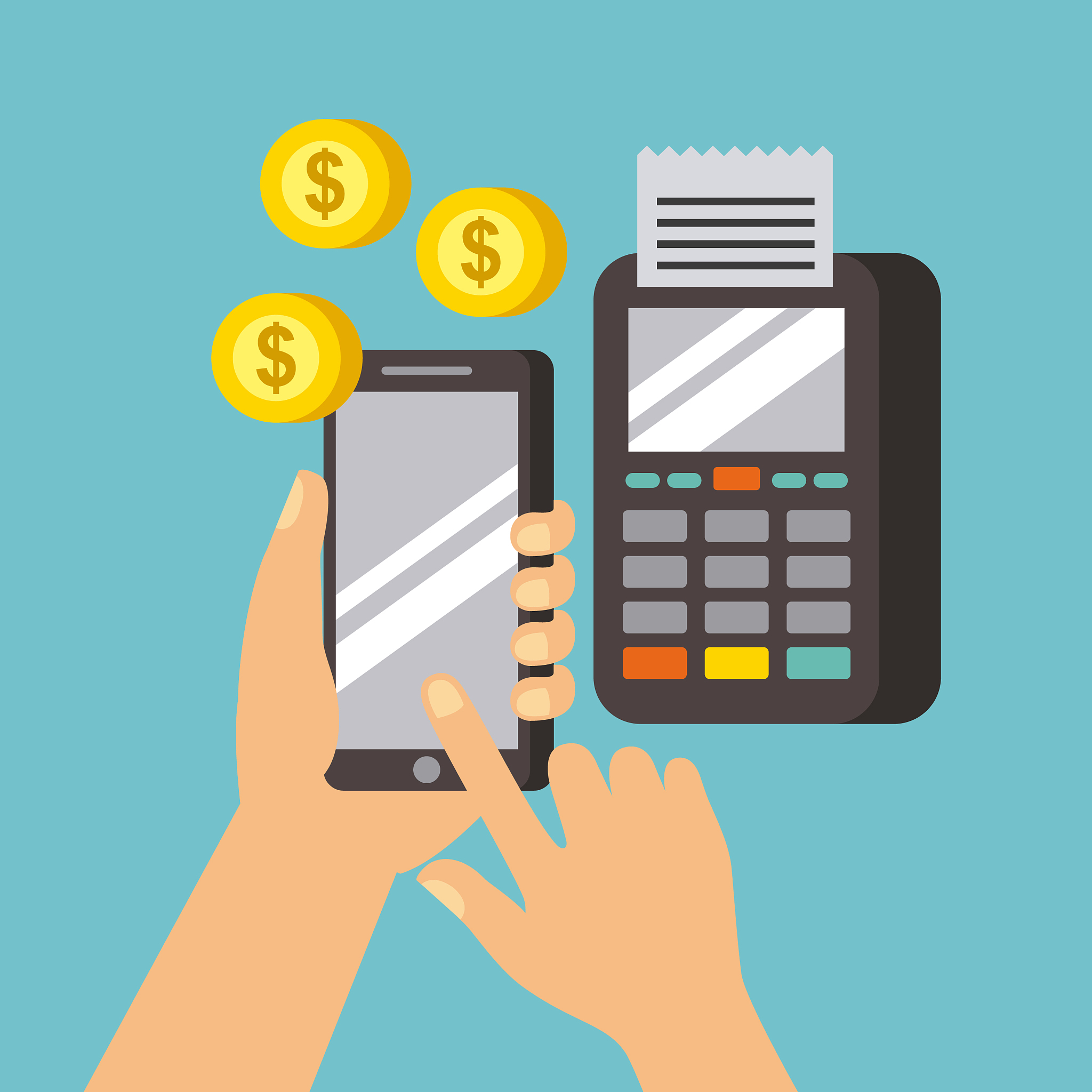 hand holds smartphone dataphone payment online