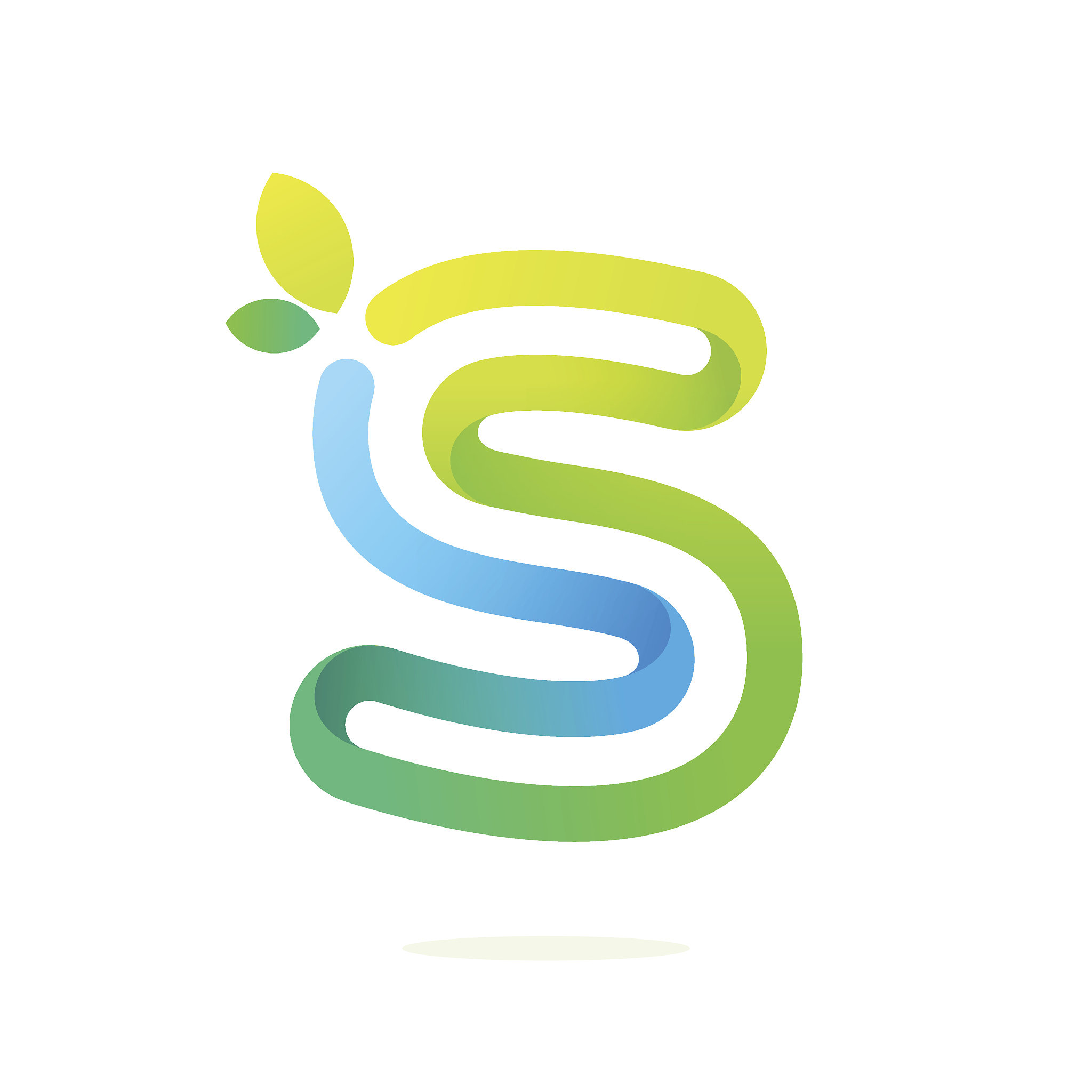 s letter with green leaves eco icon.