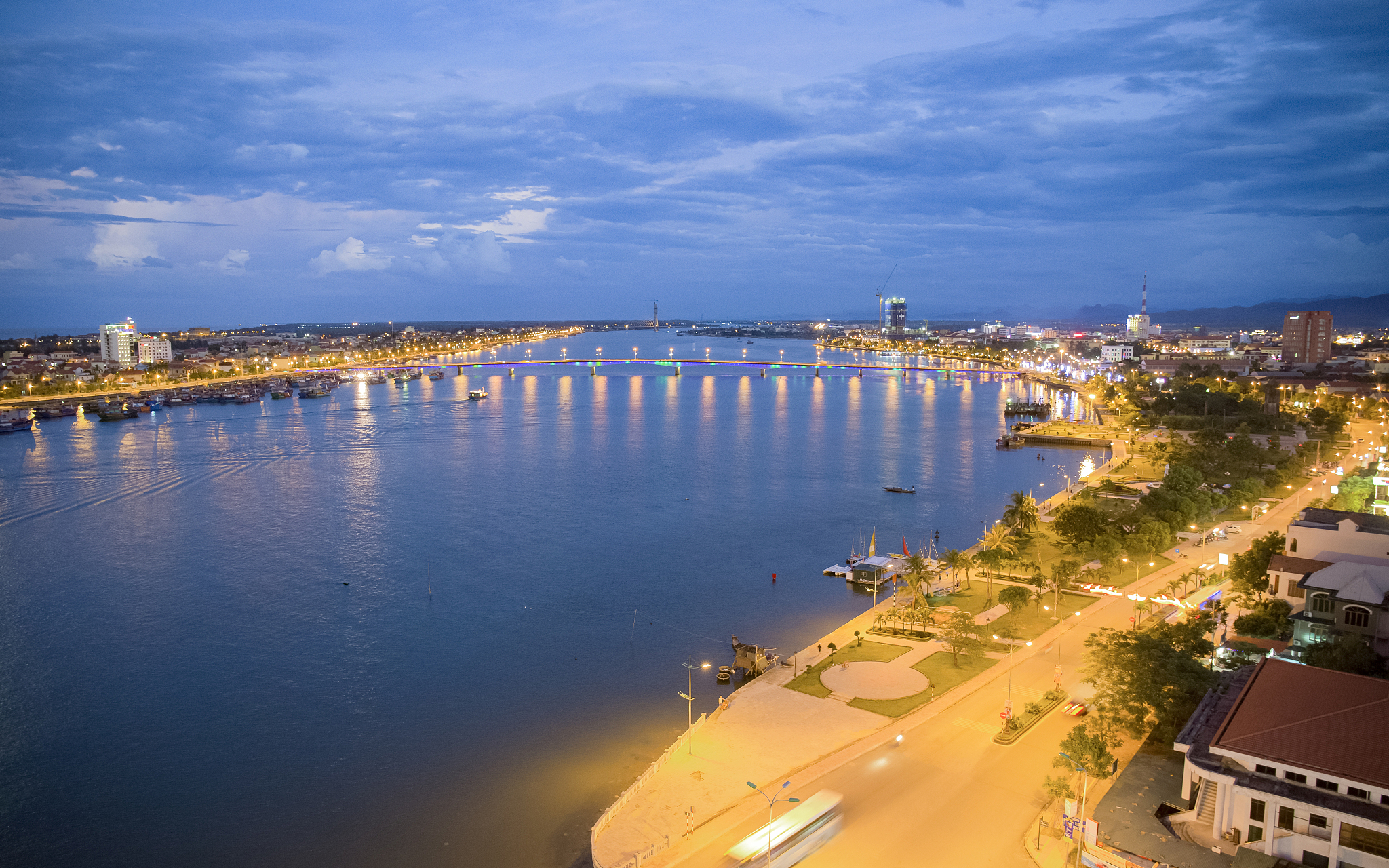 a high-quality image of nhat le river in dong hoi city, quang bi