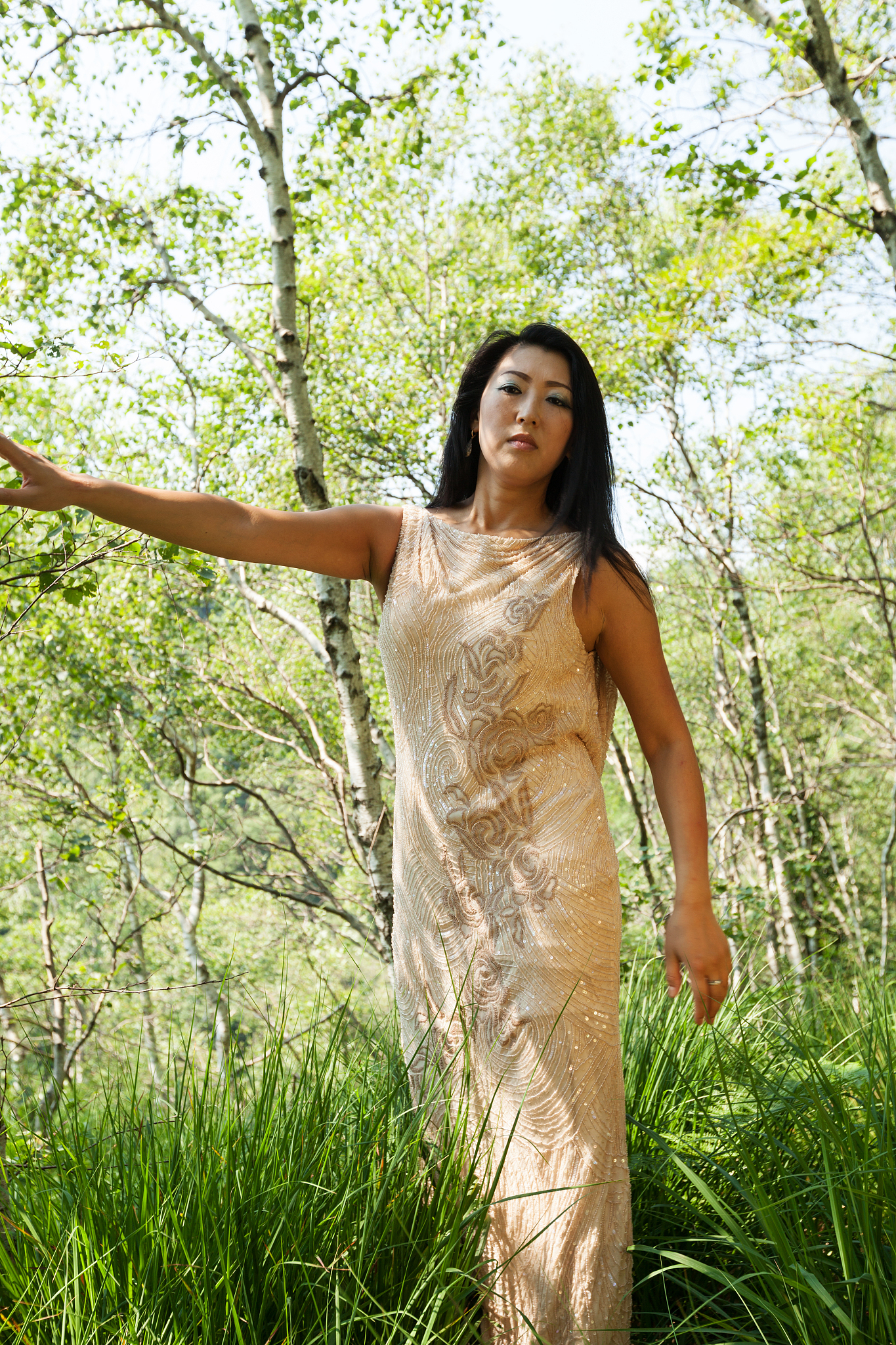 portrait of asian woman, walk in the forest