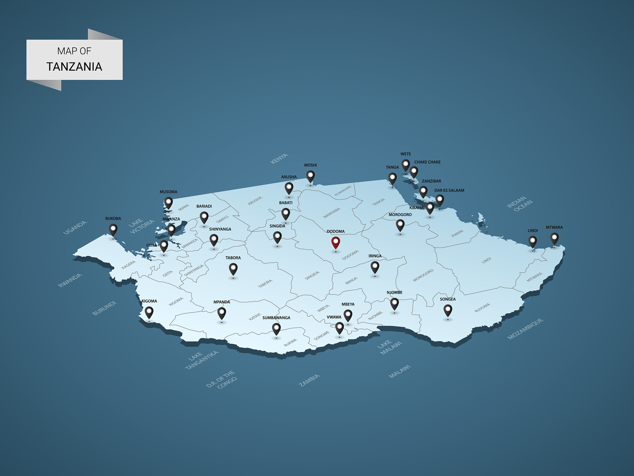 isometric 3d tanzania map concept