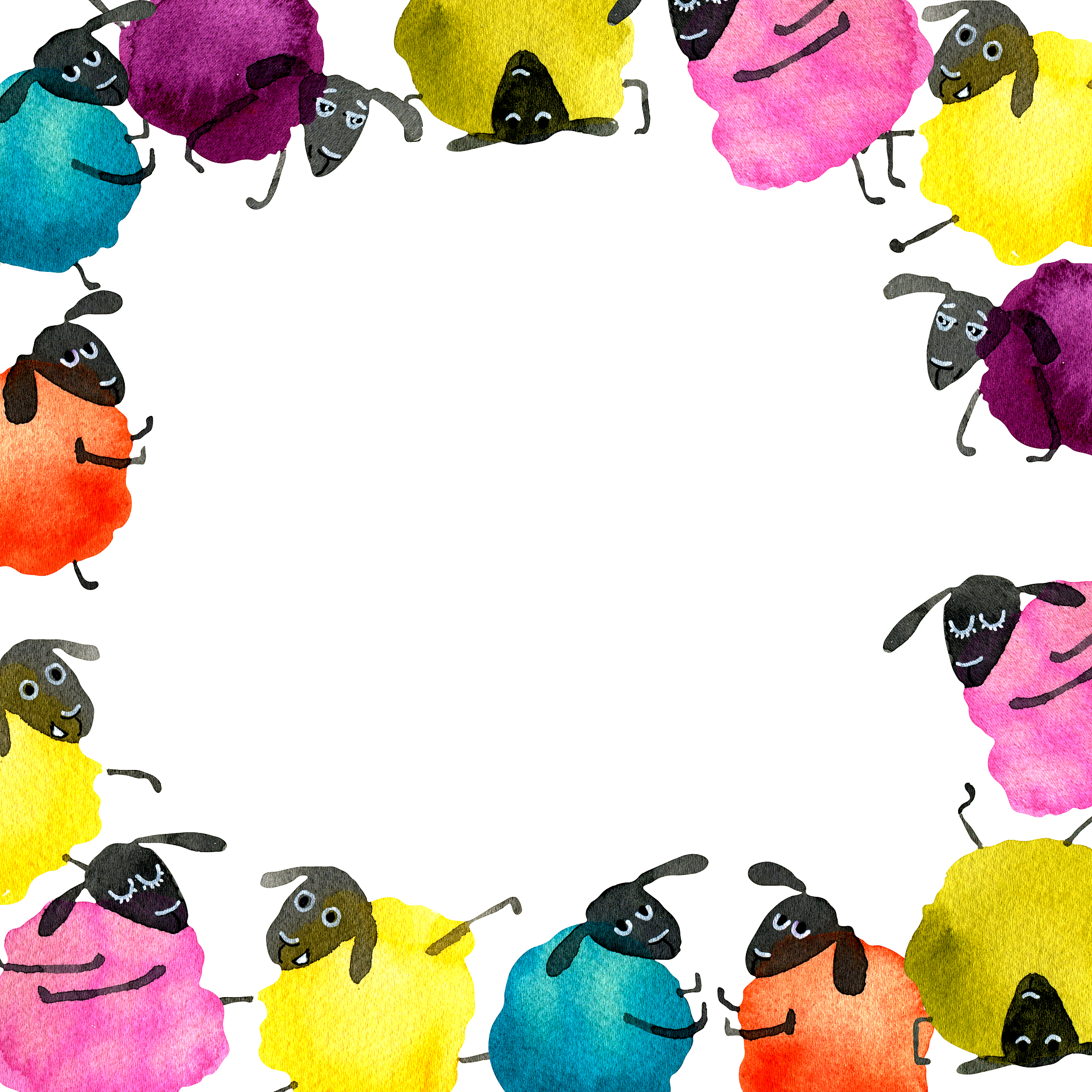 hand drawn watercolor illustration funny cartoon dancing sheeps 