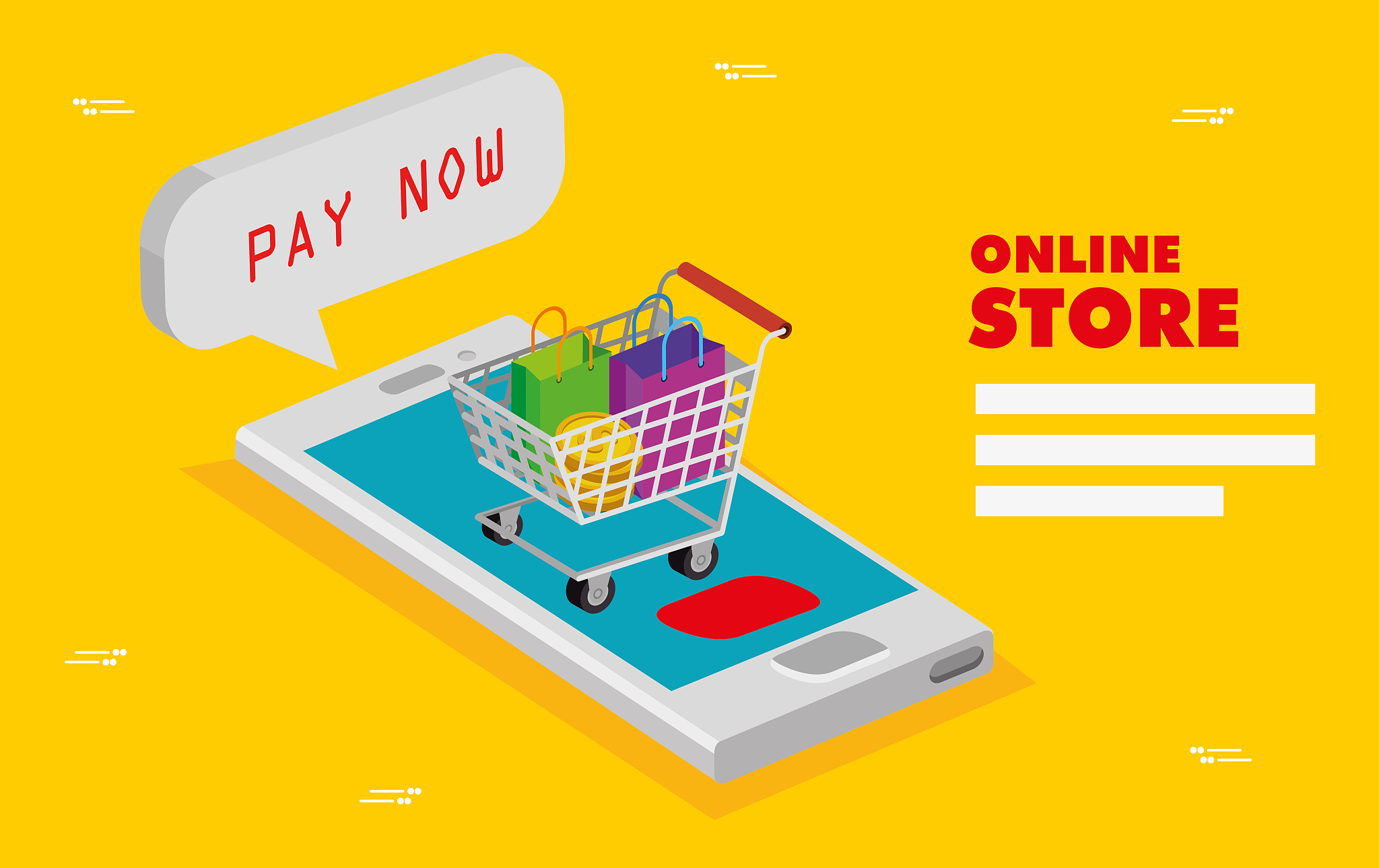 online store with smartphone and icons