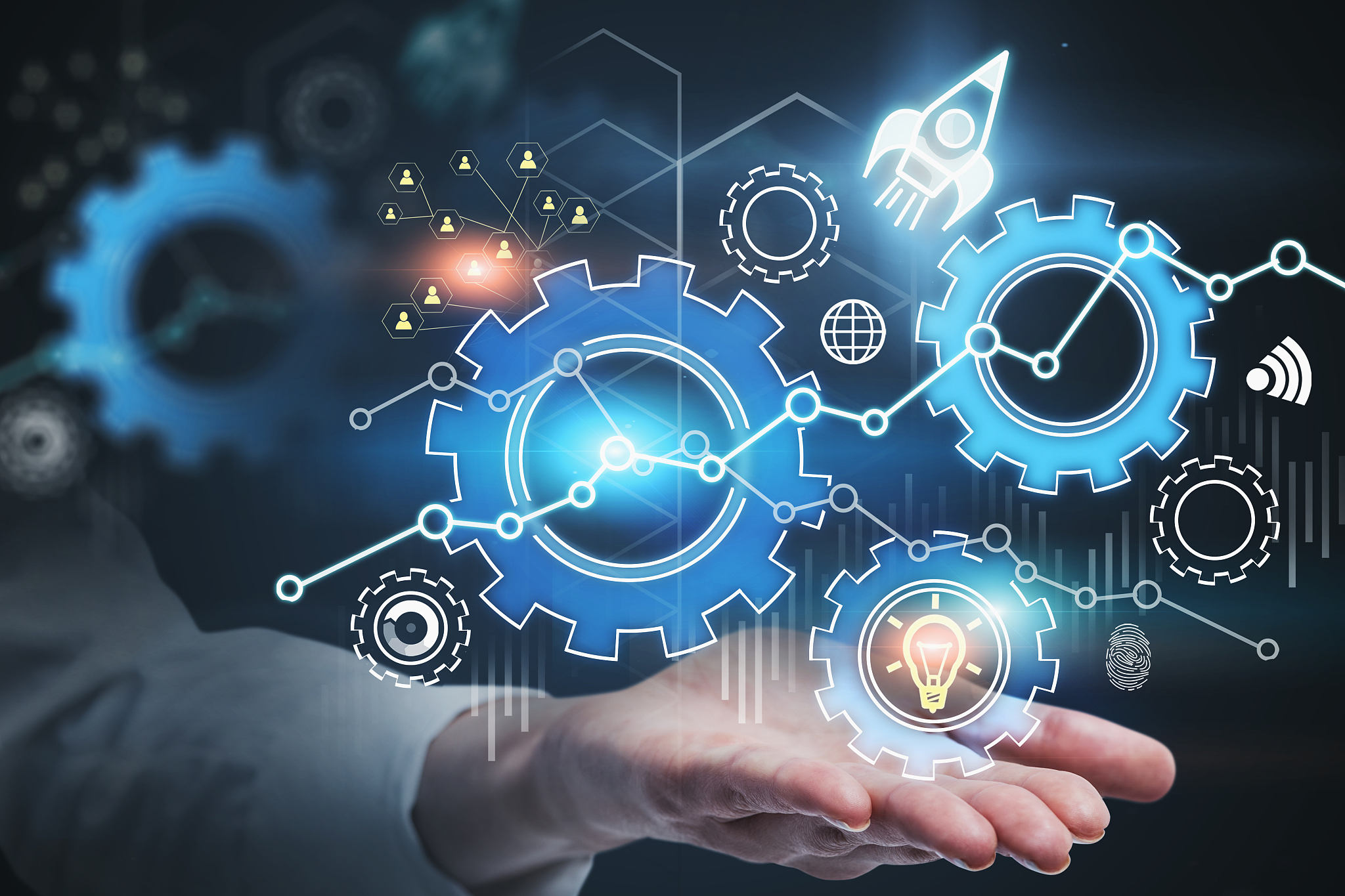 man hand showing startup interface