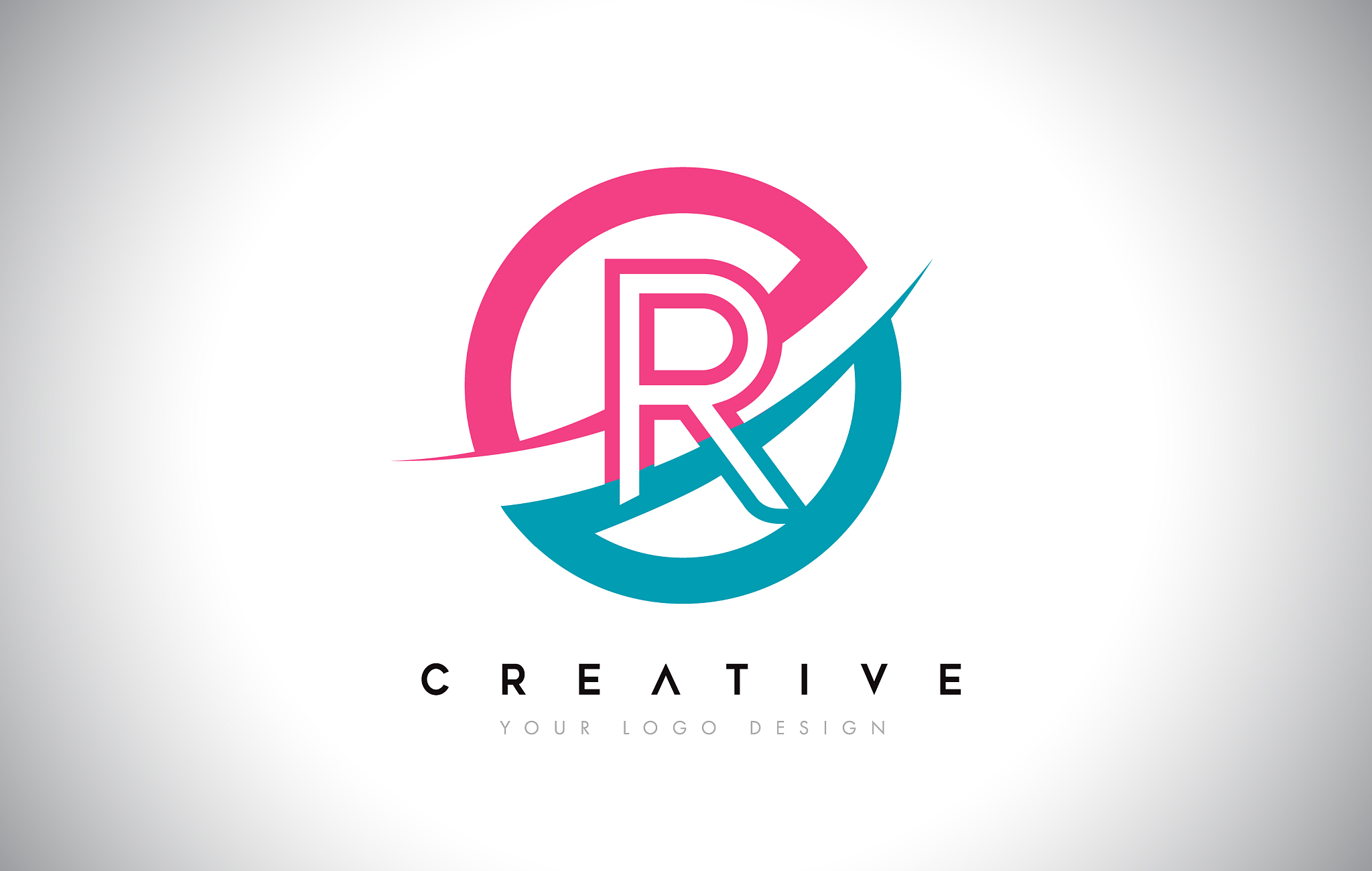 r letter design logo icon with circle and swoosh