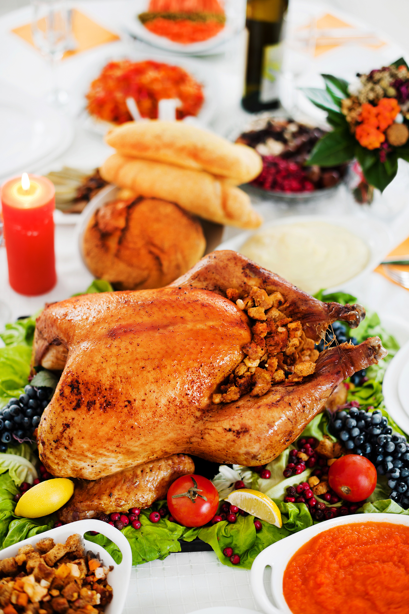 above view of a thanksgiving dinner