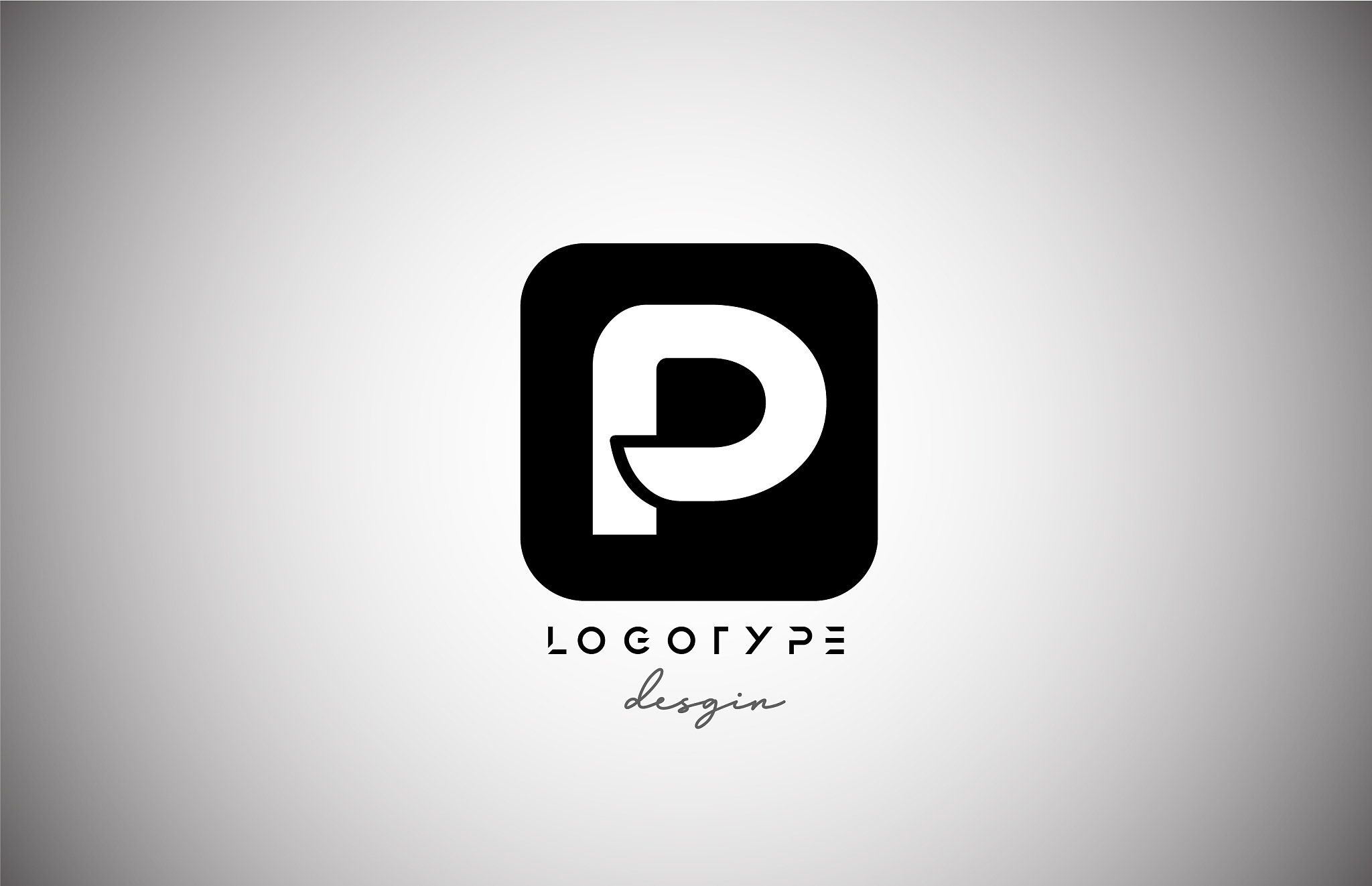 black white p square letter logo alphabet icon