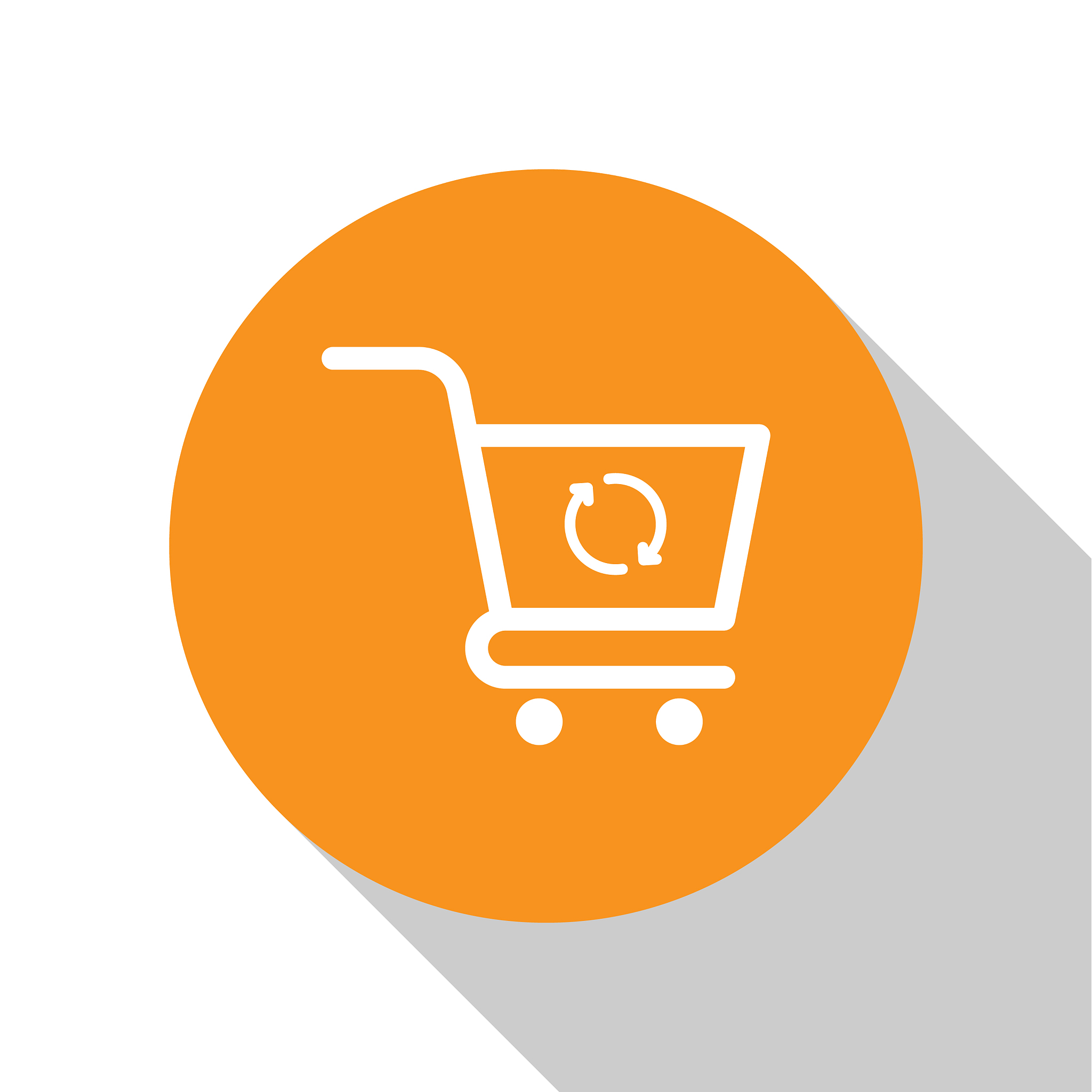 white refresh shopping cart icon isolated on white