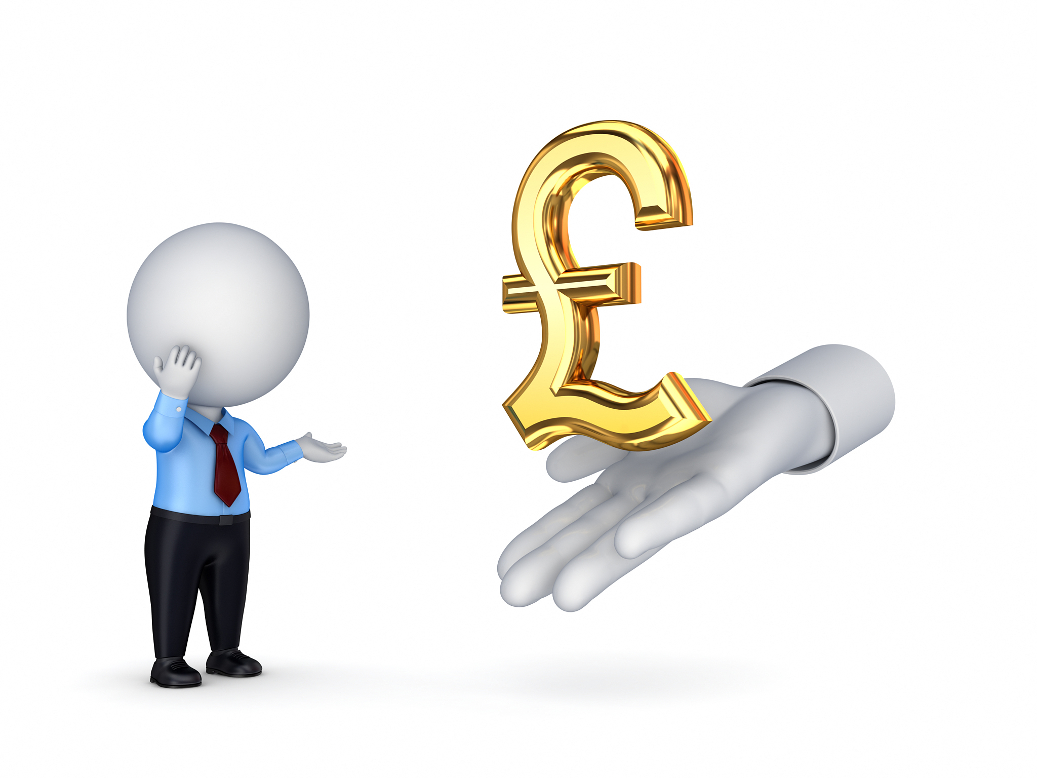 3d small person looking for pound sterling.