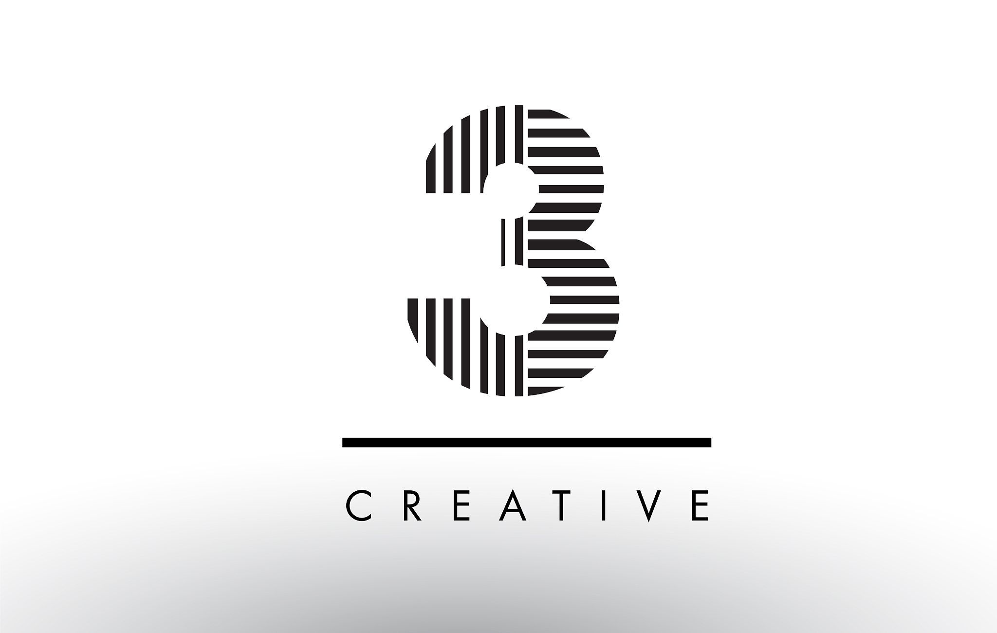 3 black and white lines number logo design