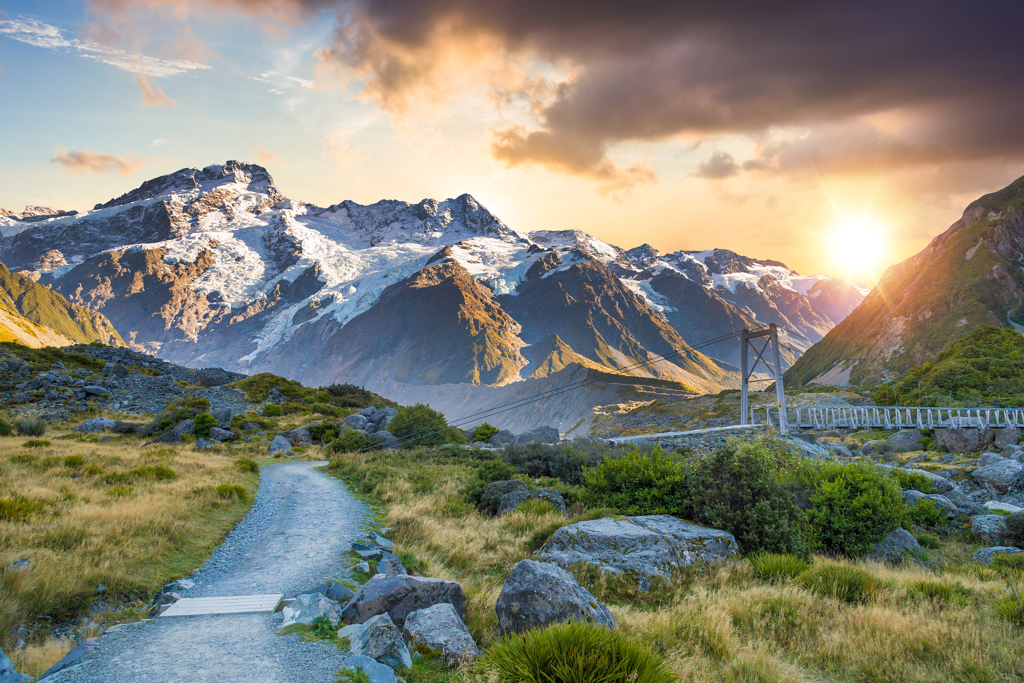 new zealand scenic mountain landscape at mount cook at summer
