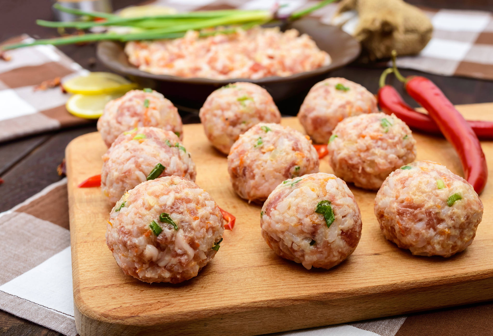 raw meat balls, ready for cooking