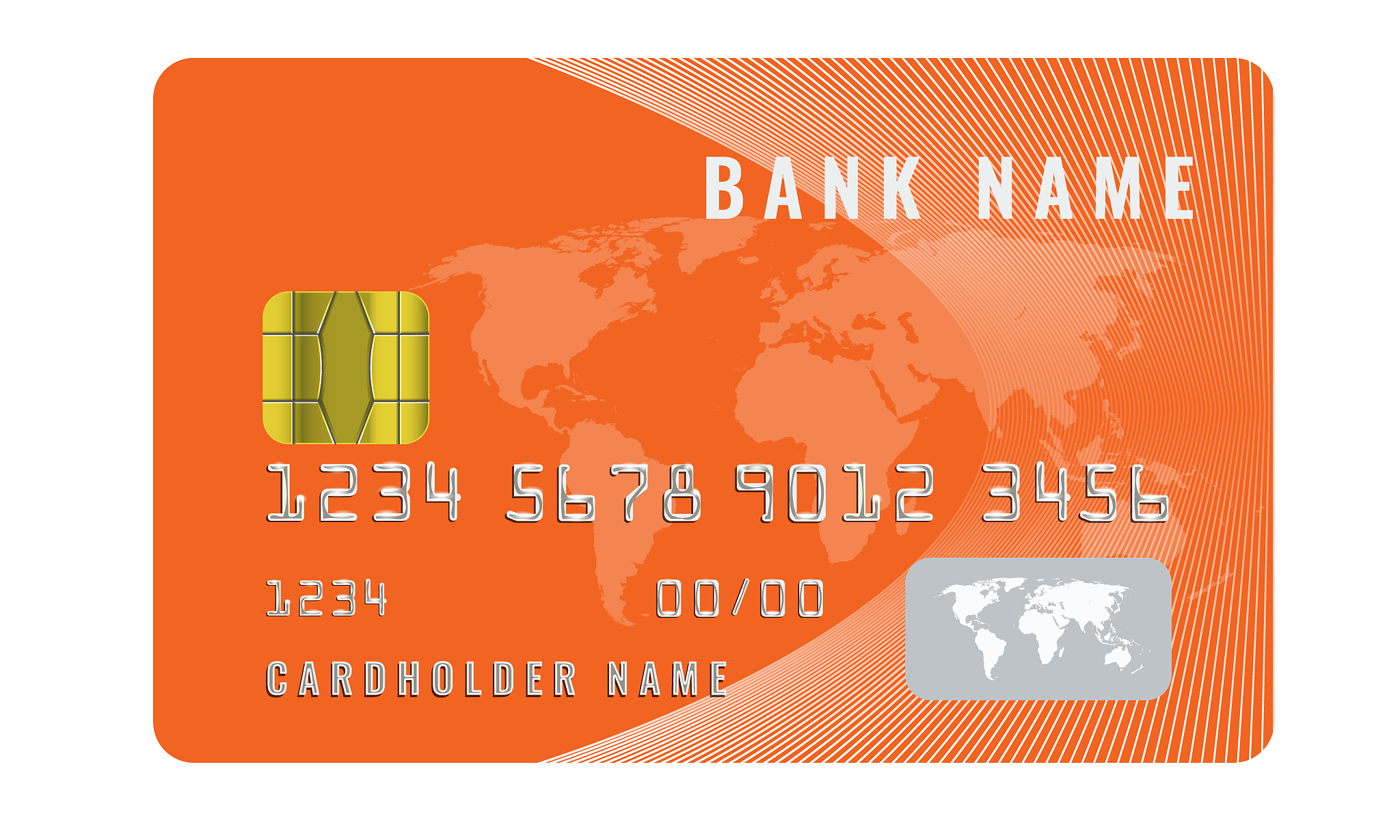 realistic credit card design template with a chip frontside view
