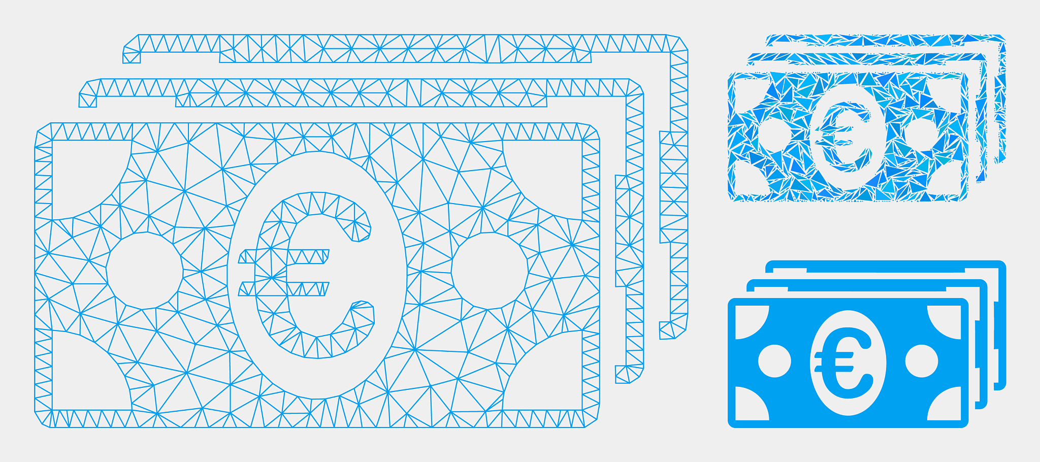 euro banknotes mesh wire frame model and
