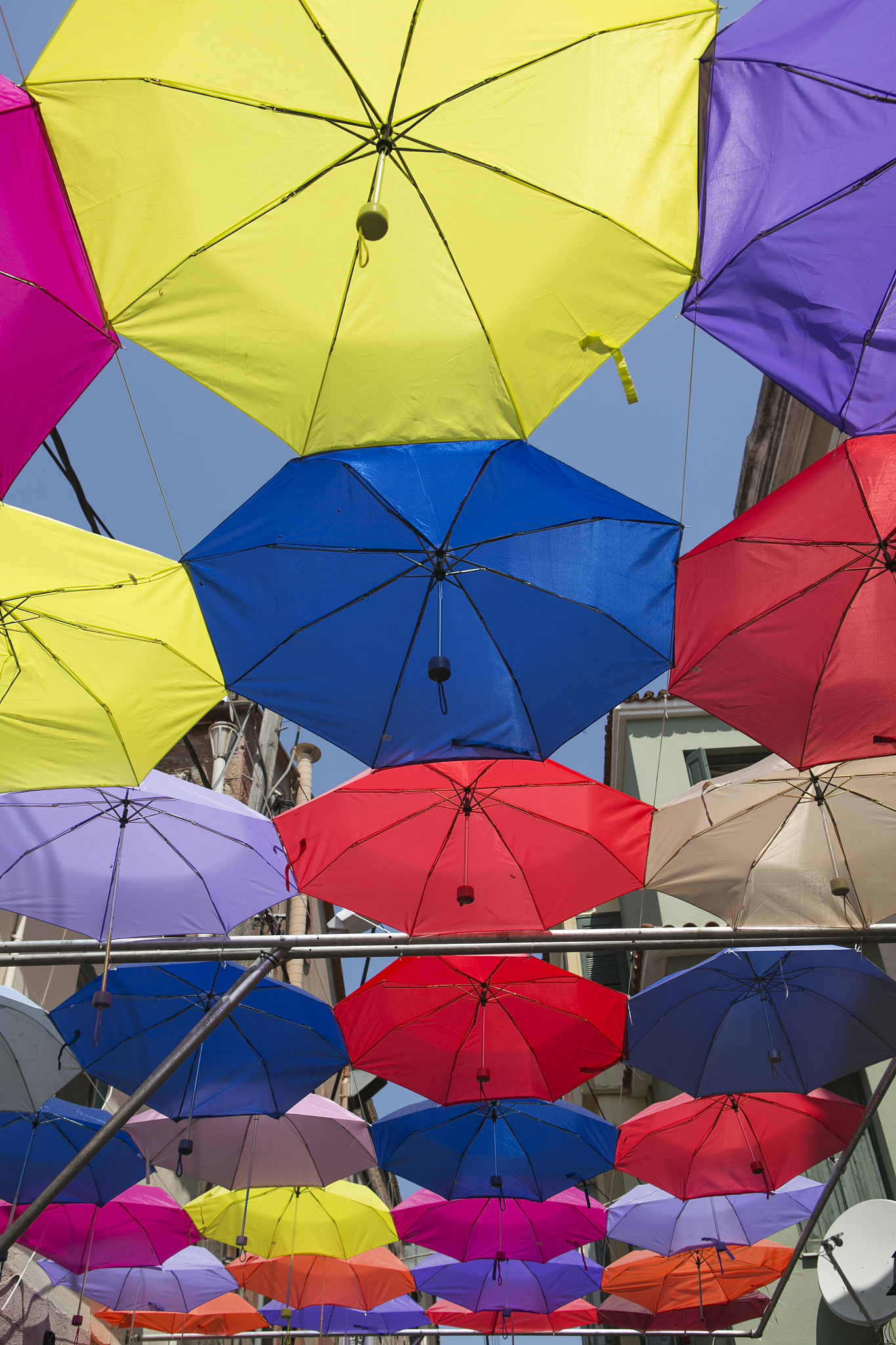 umbrellas at city of mittillini in lesbos island greece
