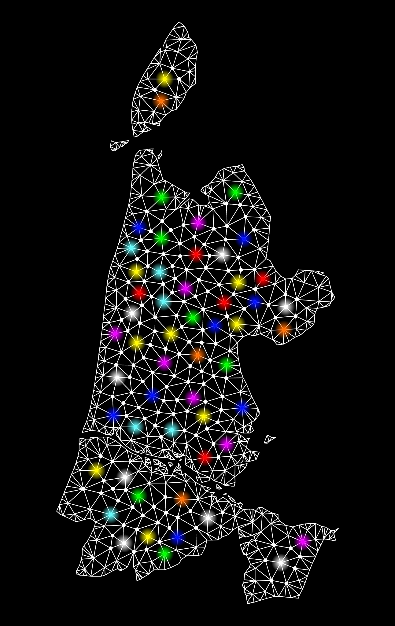 mesh 2d map of north holland with colorful light