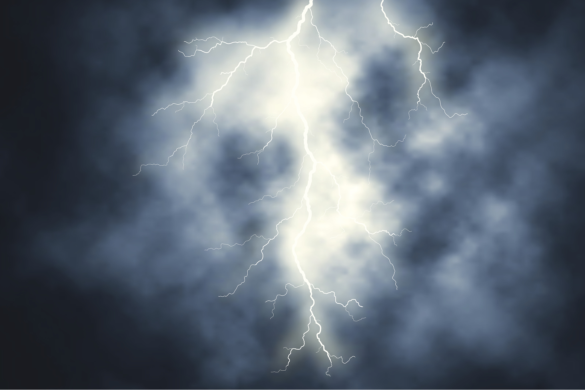 white lightning over a sky of dark clouds
