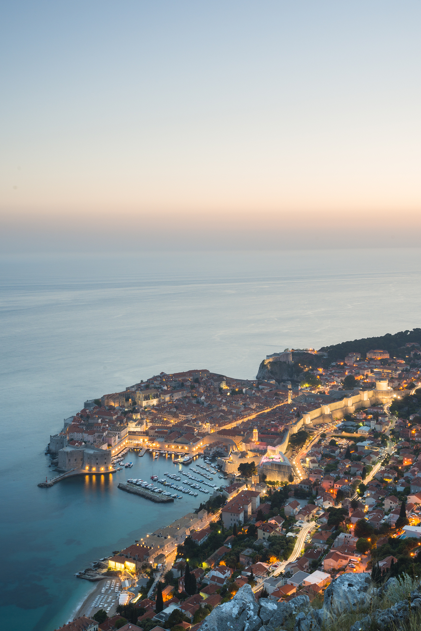 dusk over the town of dubrovnik, unesco world heritage site, dub