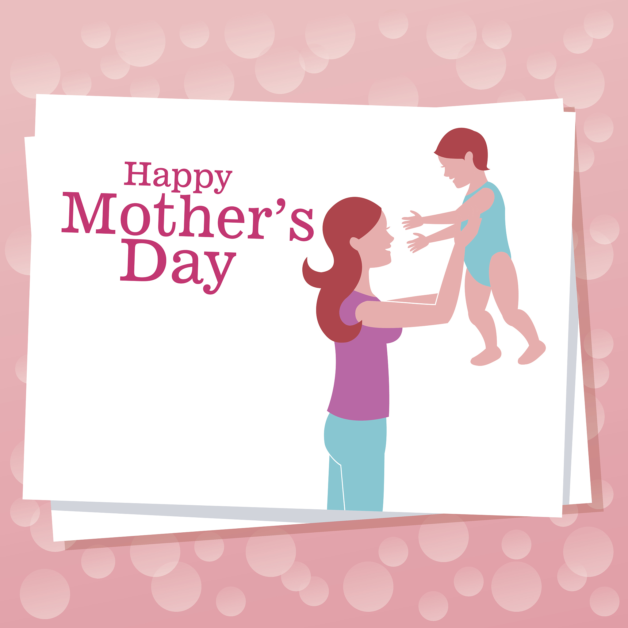 happy mothers day - mom with son dots background