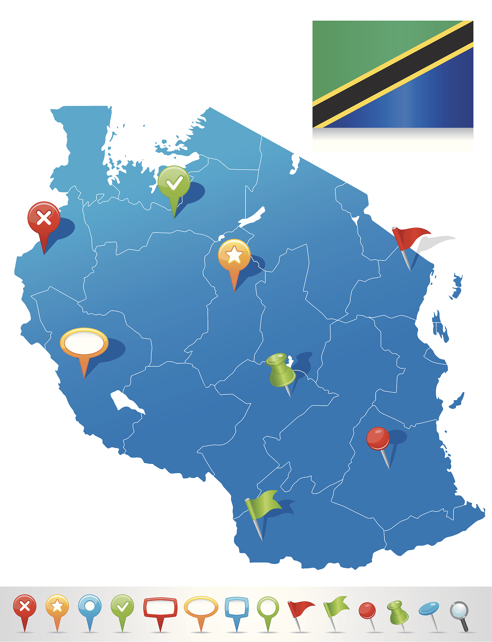 map of tanzania with navigation icons