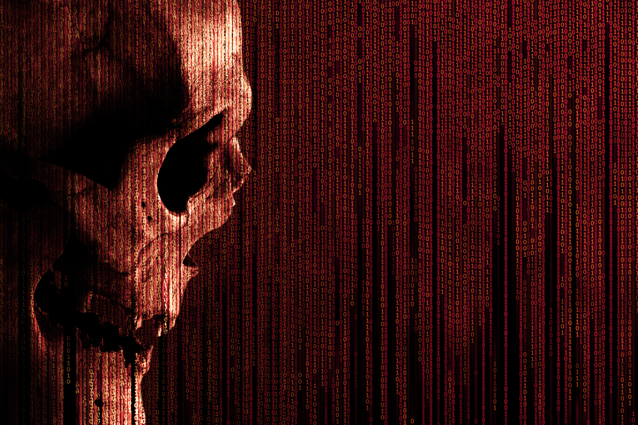 human skull side view. human skull on a background of a matrix o