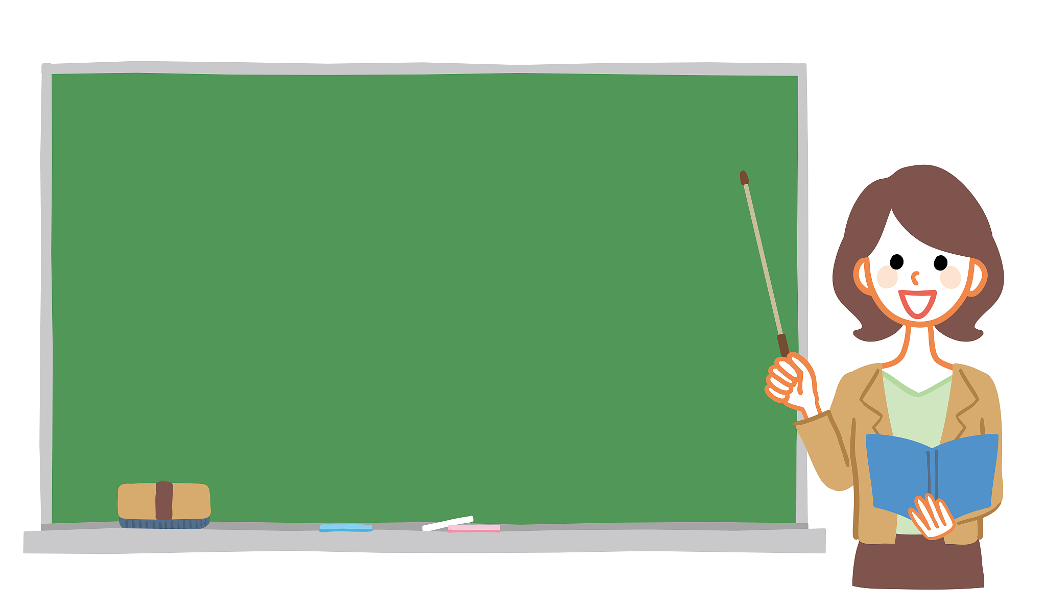 illustration of blackboard and female teacher. the blackboard is