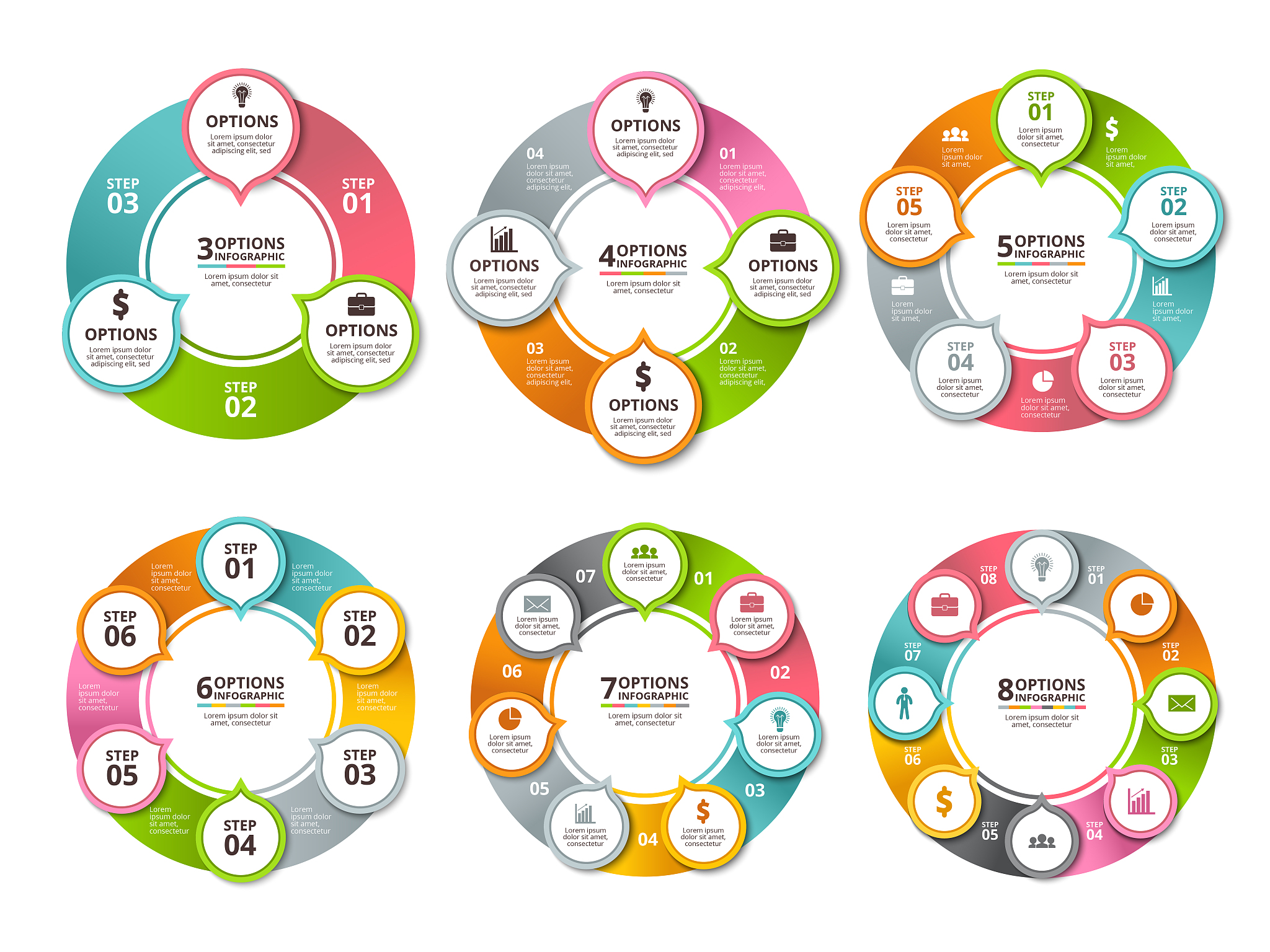 various radial shapes and circles for business infographic