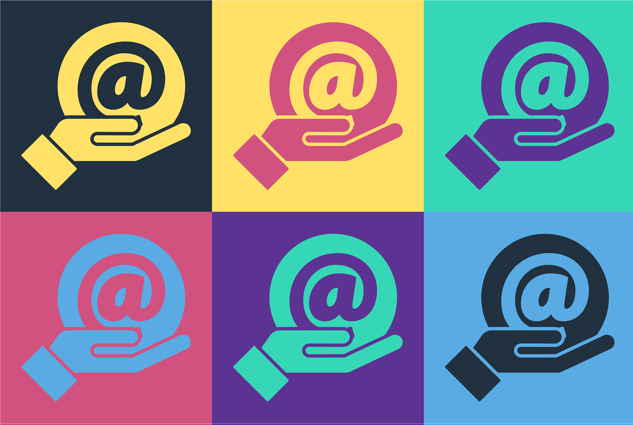 pop art mail and e-mail in hand icon isolated on