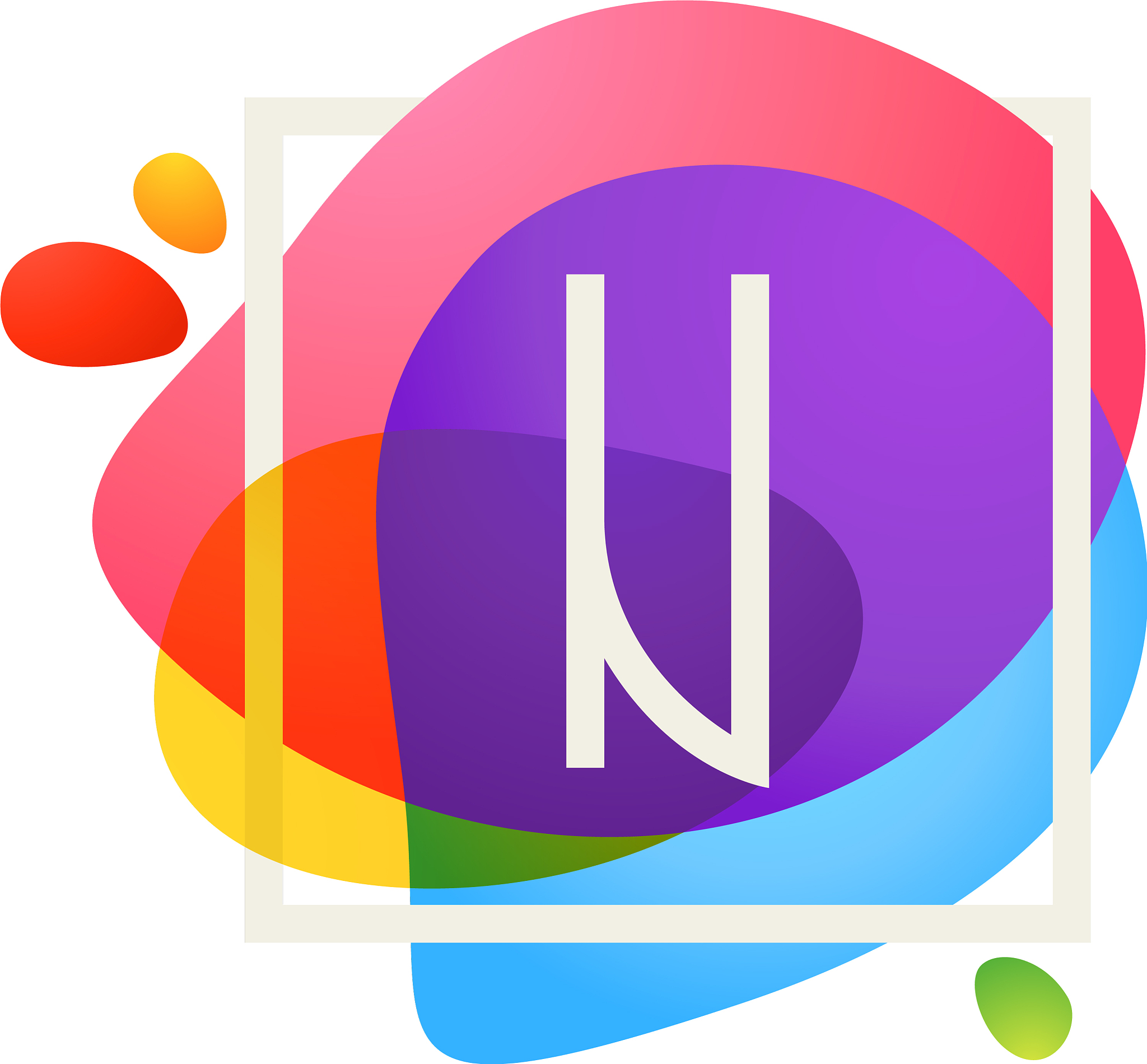 n letter logo in square frame at watercolor