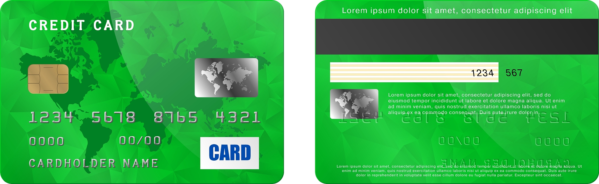 green credit card two sides in realistic style