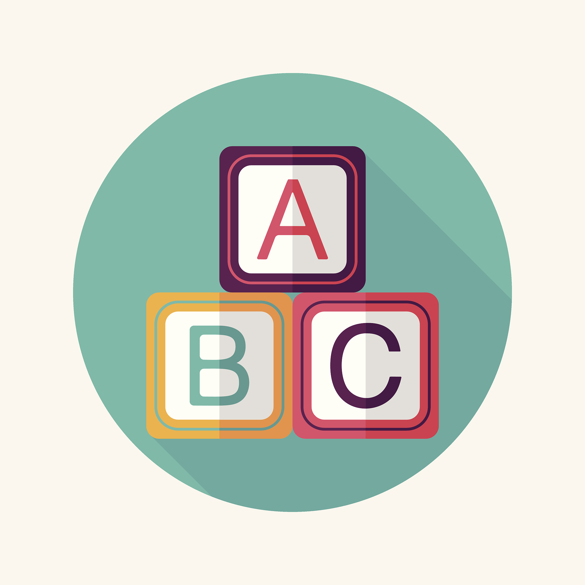 abc blocks flat icon with long shadow,eps 10