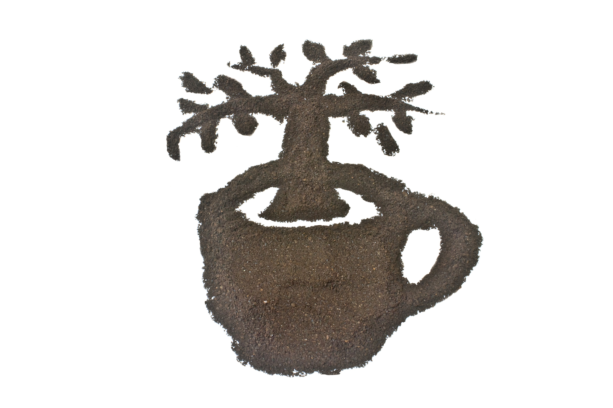 coffee grounds art, tree in cup
