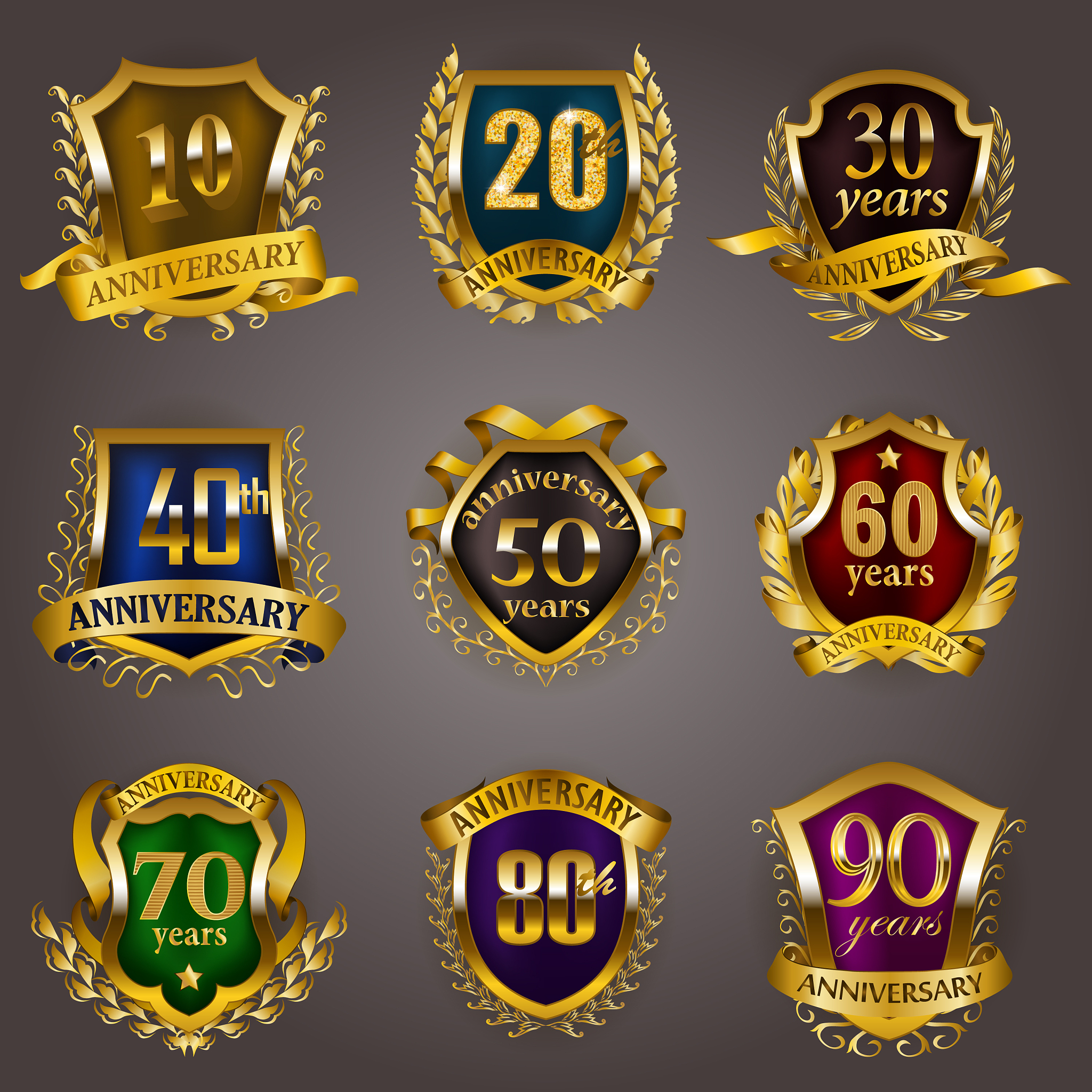 set of gold anniversary badges
