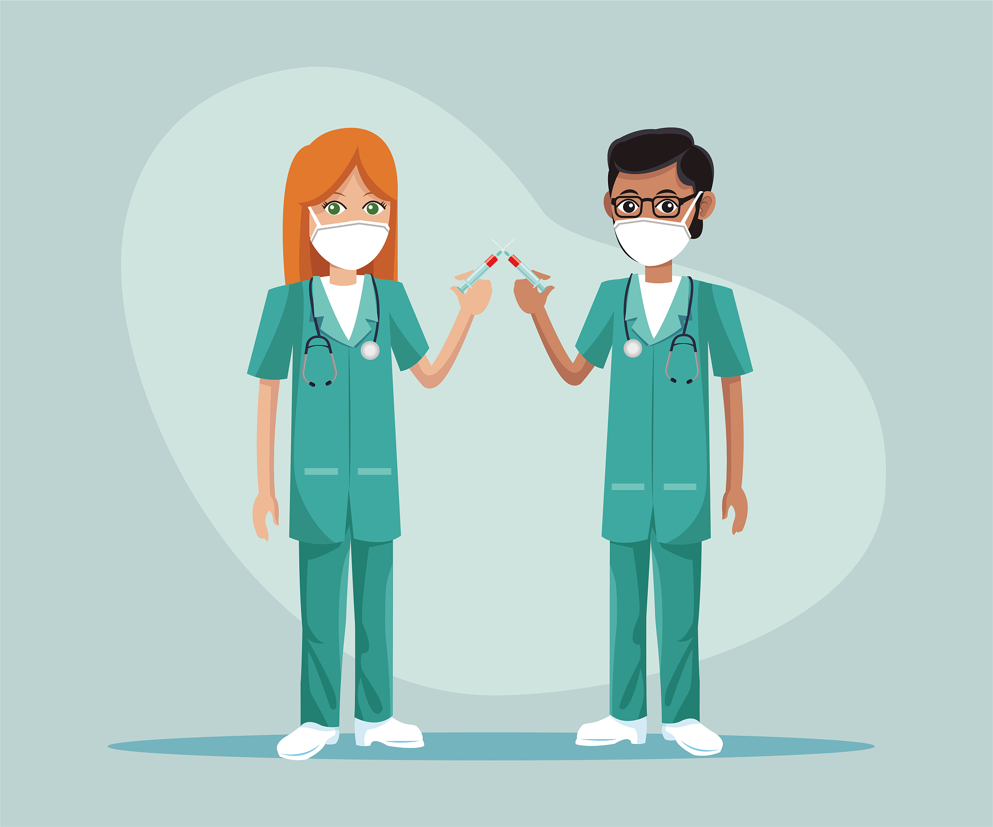 couple doctors wearing medical masks