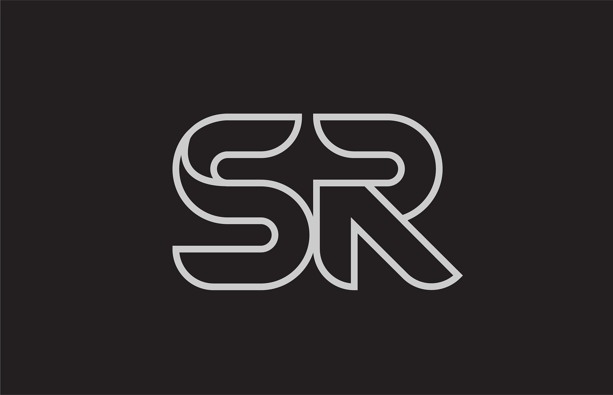 black and white alphabet letter sr s r logo