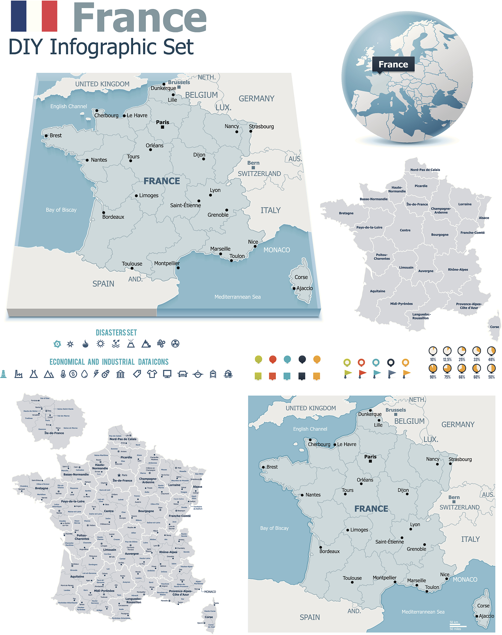 france maps with markers
