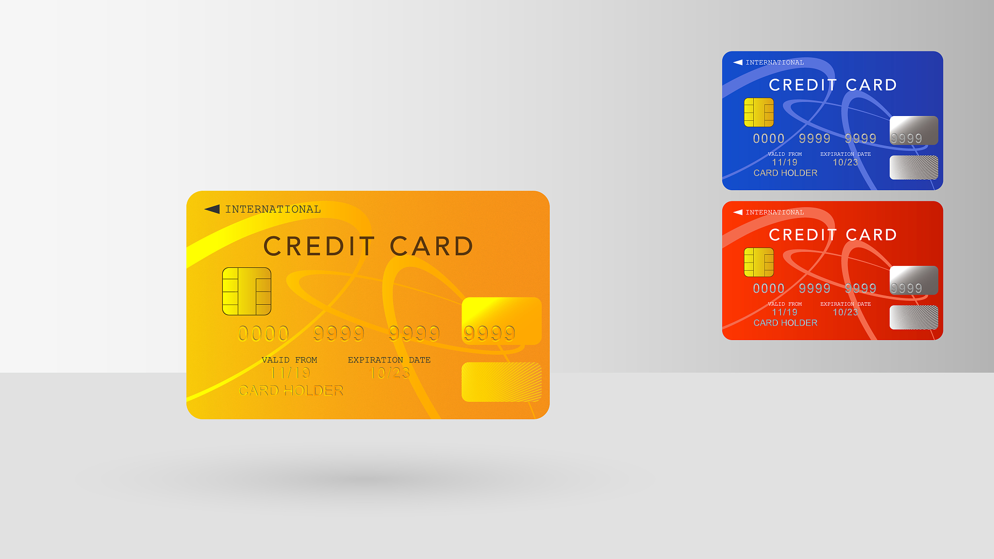 3 different color samples of credit cards