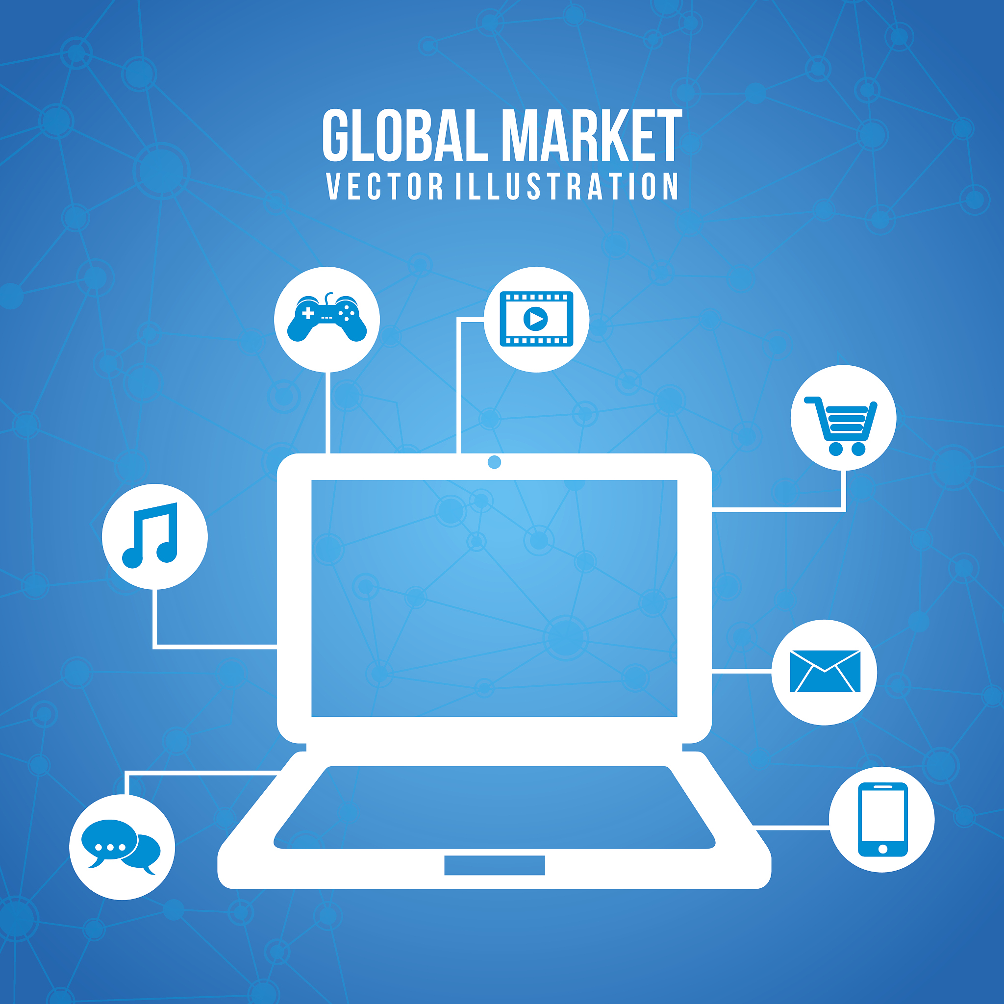 global marketing icons over blue background vector illustration