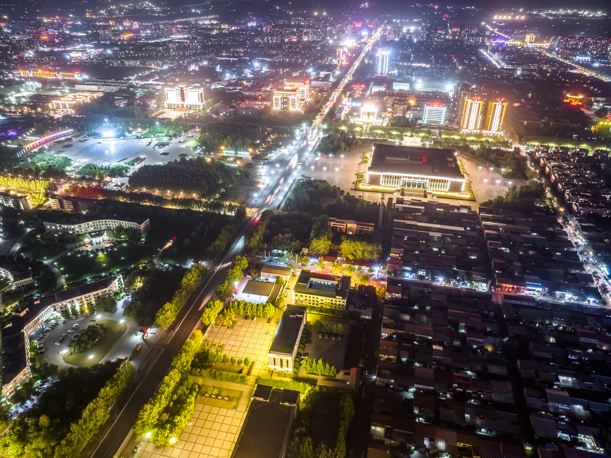 中国河南济源市夜景航拍