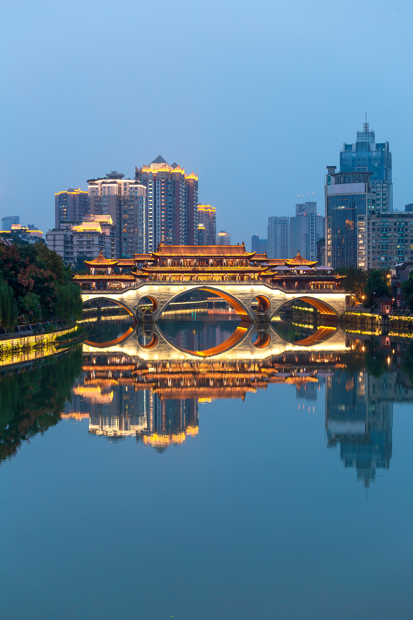 anshun bridge in downtown chengdu in china illuminated during ni