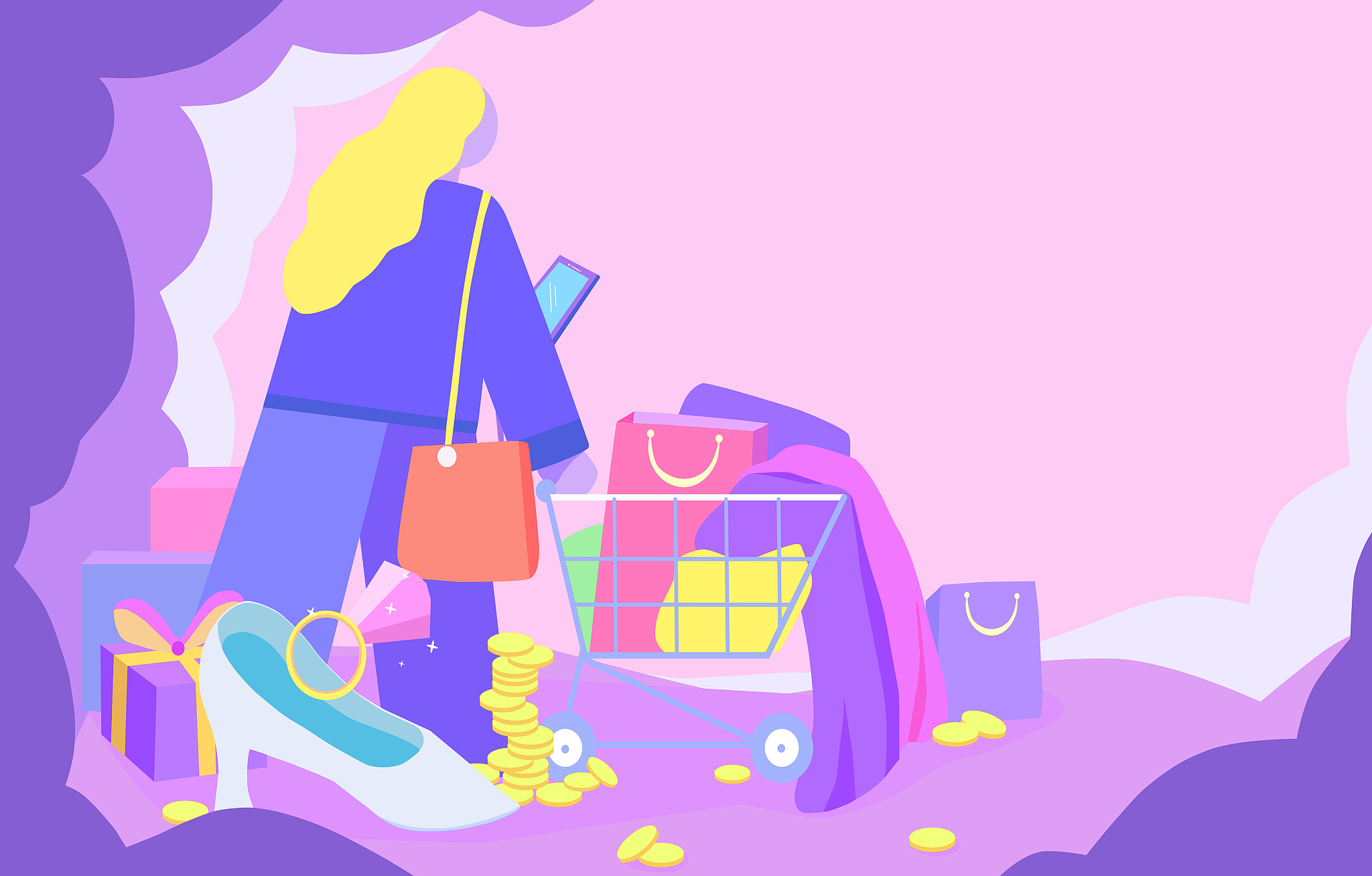 双11购物狂欢街景插画设计细节