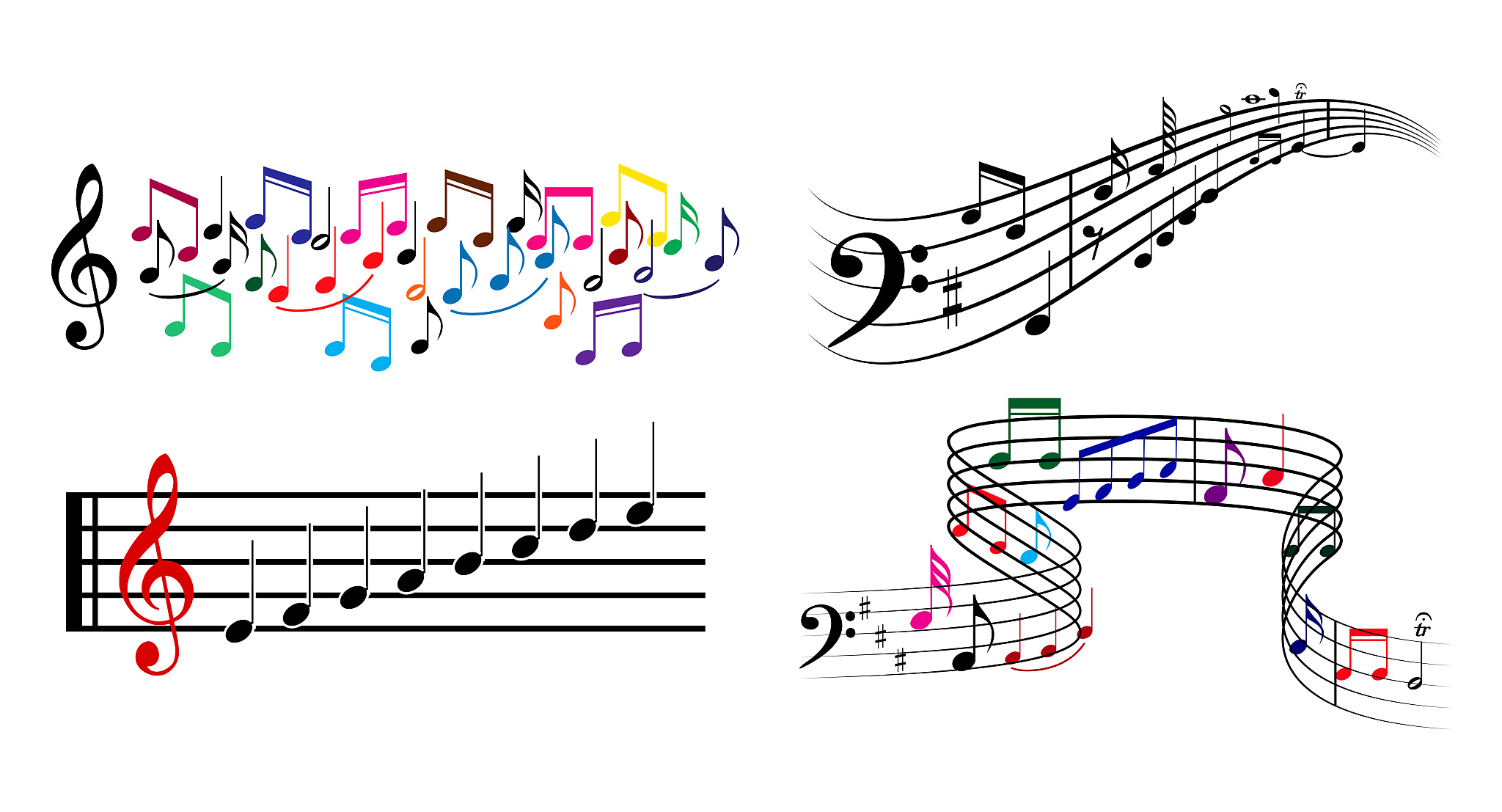 set of musical annotations or music note elements concept.